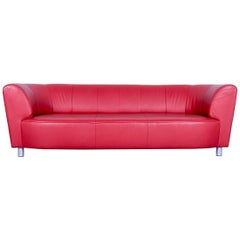 Used Rolf Benz Leather Sofa Red Leather Three-Seat