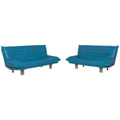 Rolf Benz Leather Sofa Set Blue Three-Seat Two-Seat