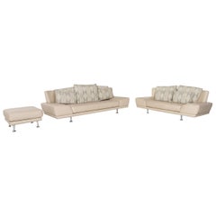 Rolf Benz Leather Sofa Set Cream 1 Three-Seat 1 Two-Seat 1 Stool