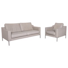 Rolf Benz Leather Sofa Set Gray 1 Two-Seater 1 Armchair