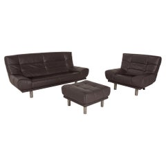 Rolf Benz Leather Sofa Set Gray 1 Two-Seater 1 Armchair 1 Stool