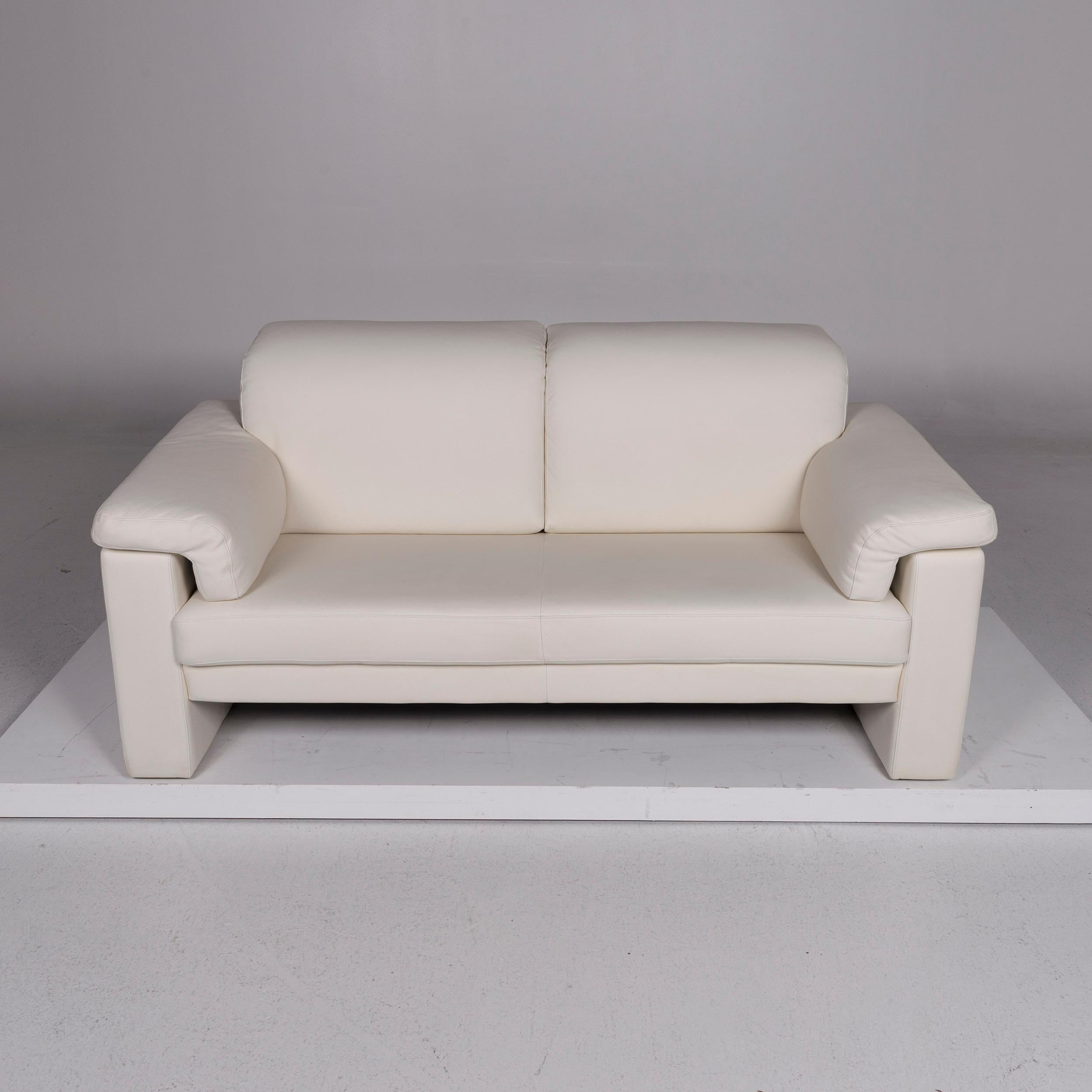 Rolf Benz Leather Sofa Set White 2 Two-Seat Couch For Sale 5