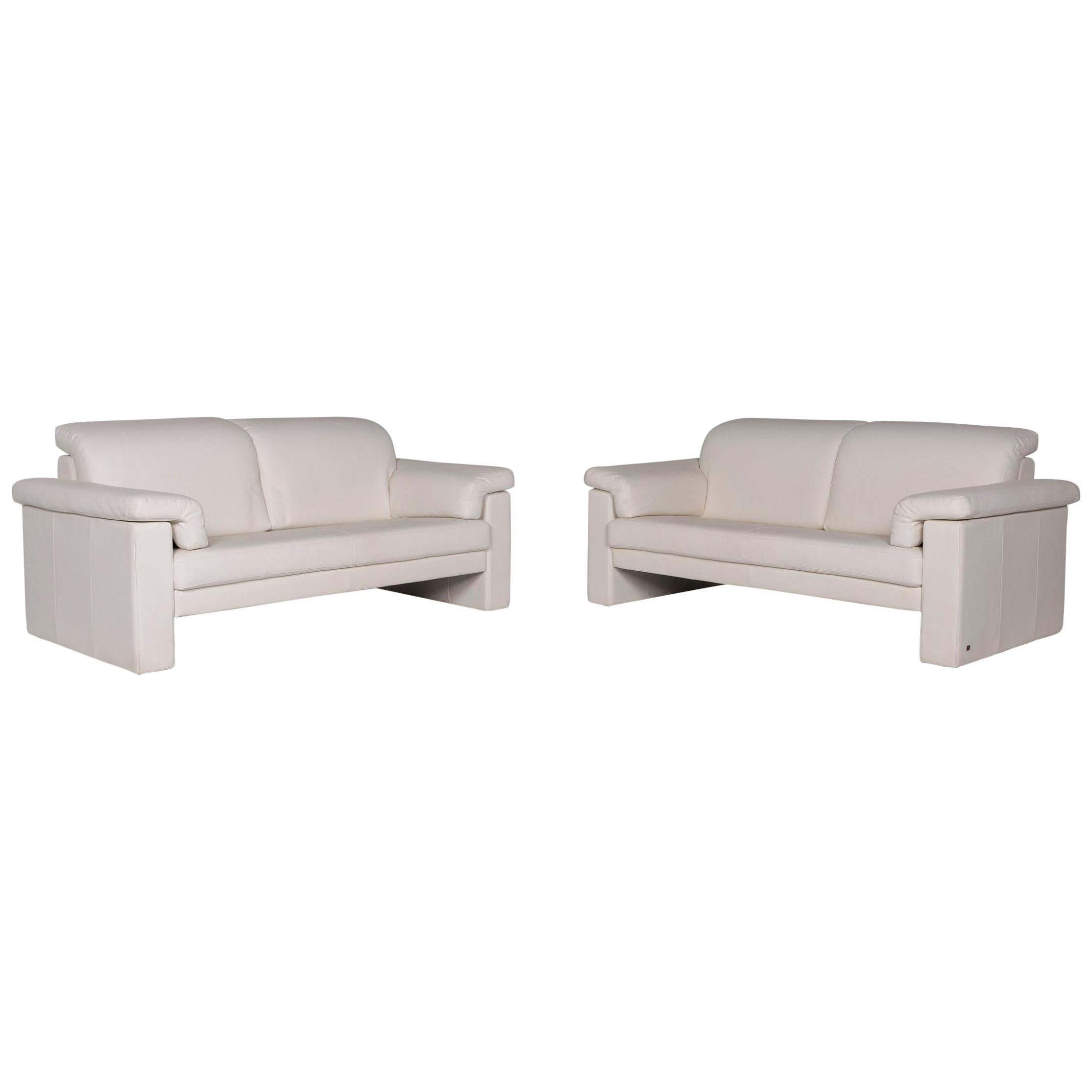 Rolf Benz Leather Sofa Set White 2 Two-Seat Couch For Sale