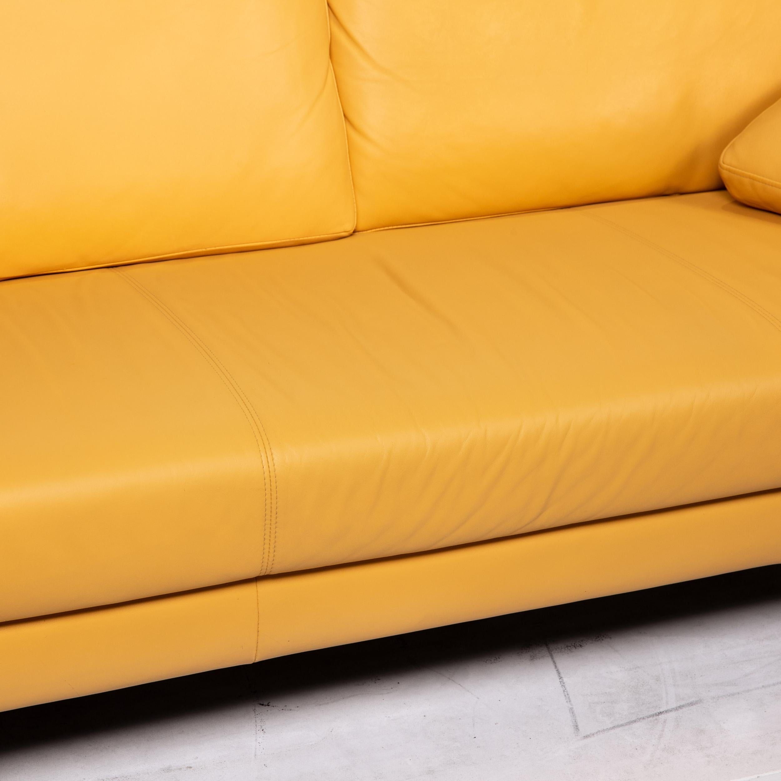 Modern Rolf Benz Leather Sofa Yellow Three-Seat Couch For Sale