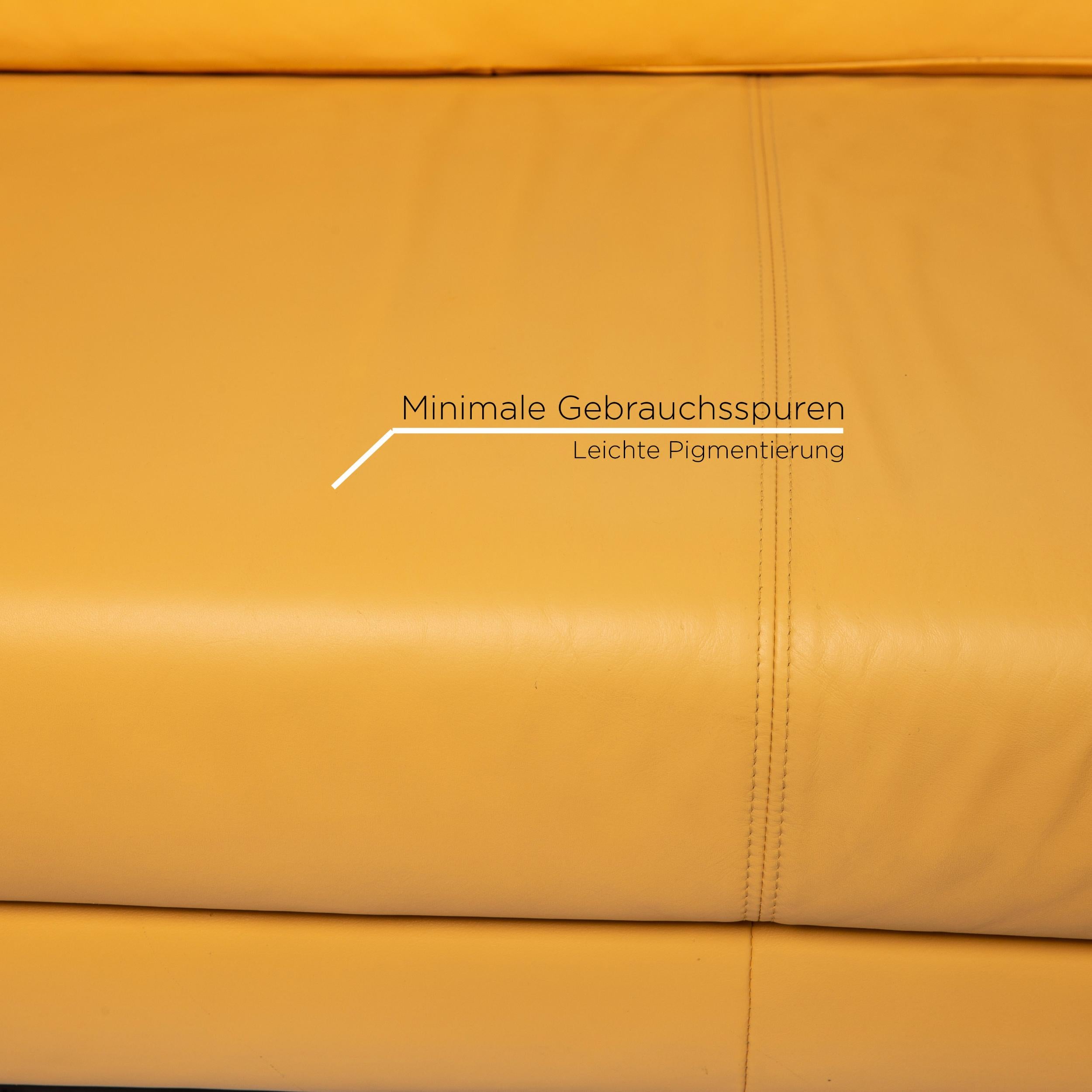 German Rolf Benz Leather Sofa Yellow Three-Seat Couch For Sale