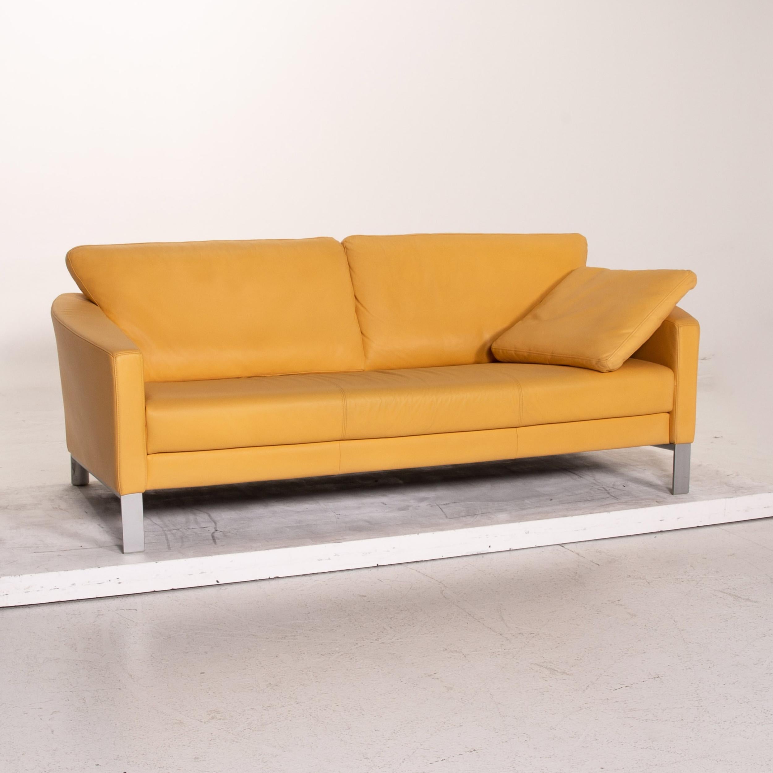 Contemporary Rolf Benz Leather Sofa Yellow Three-Seat Couch For Sale