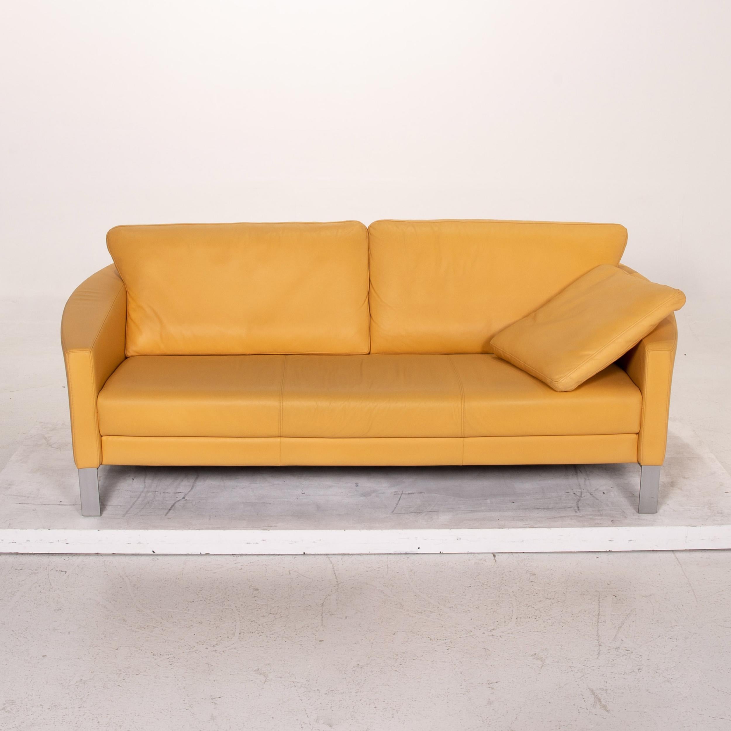 Rolf Benz Leather Sofa Yellow Three-Seat Couch For Sale 1