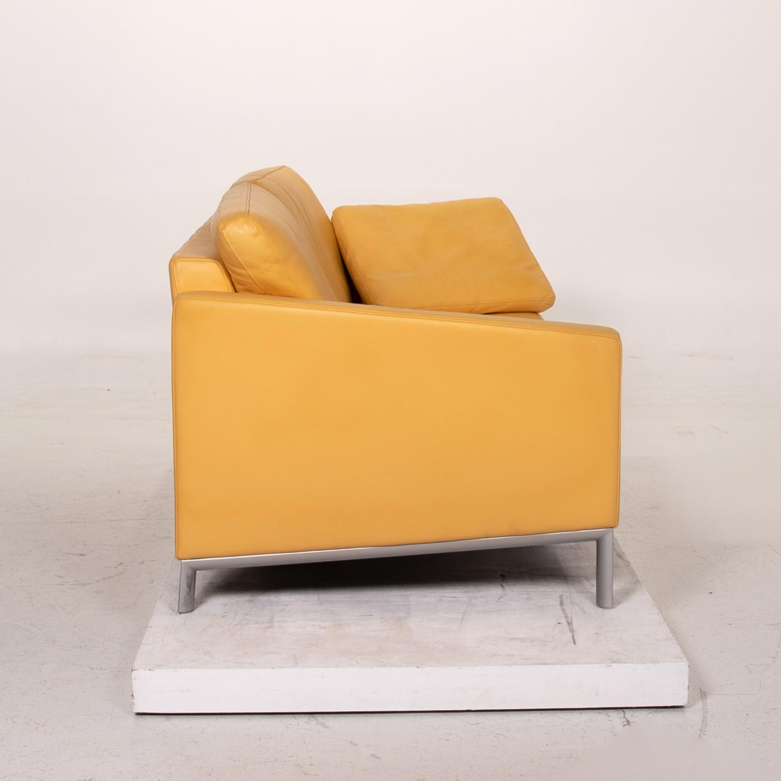 Rolf Benz Leather Sofa Yellow Three-Seat Couch For Sale 2