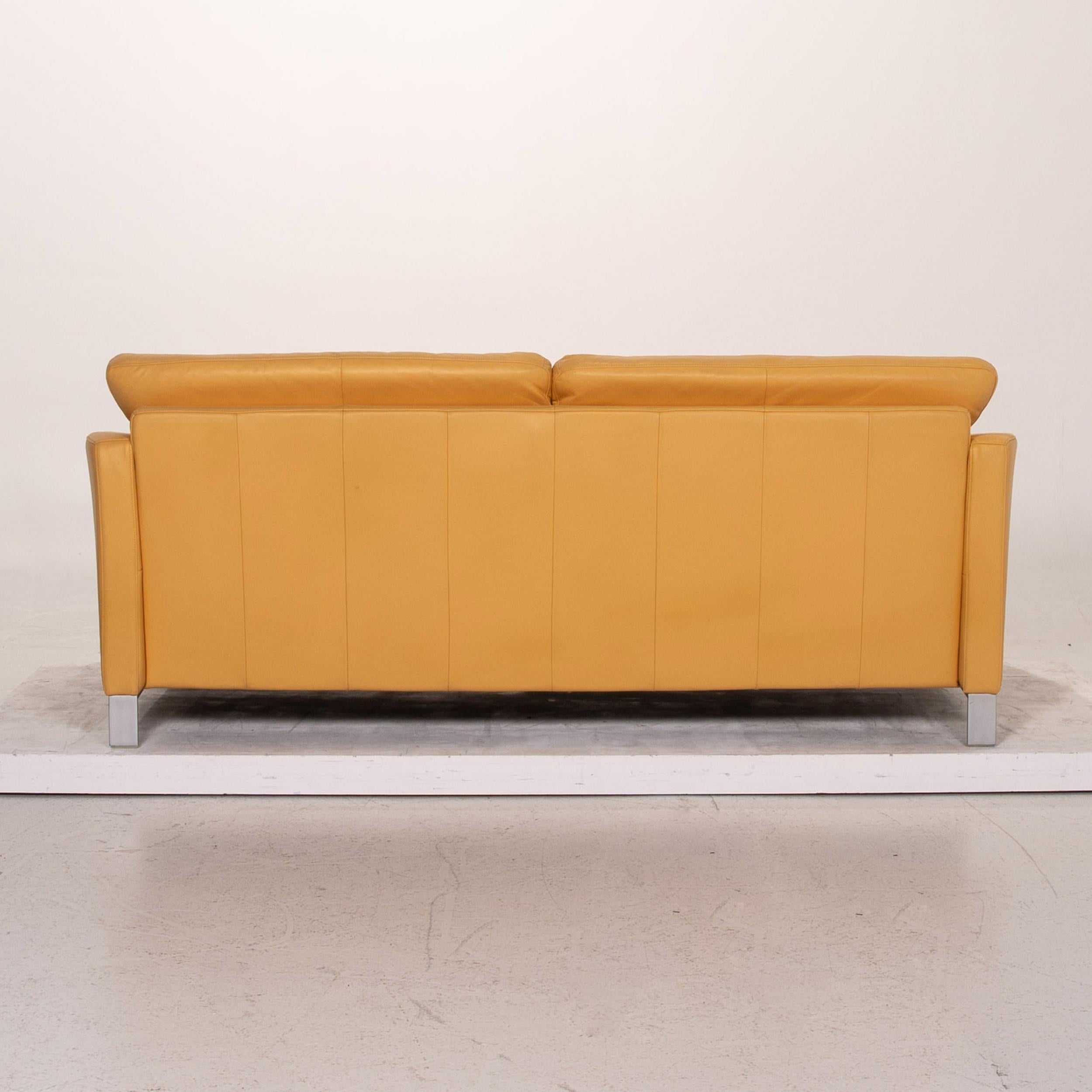 Rolf Benz Leather Sofa Yellow Three-Seat Couch For Sale 3