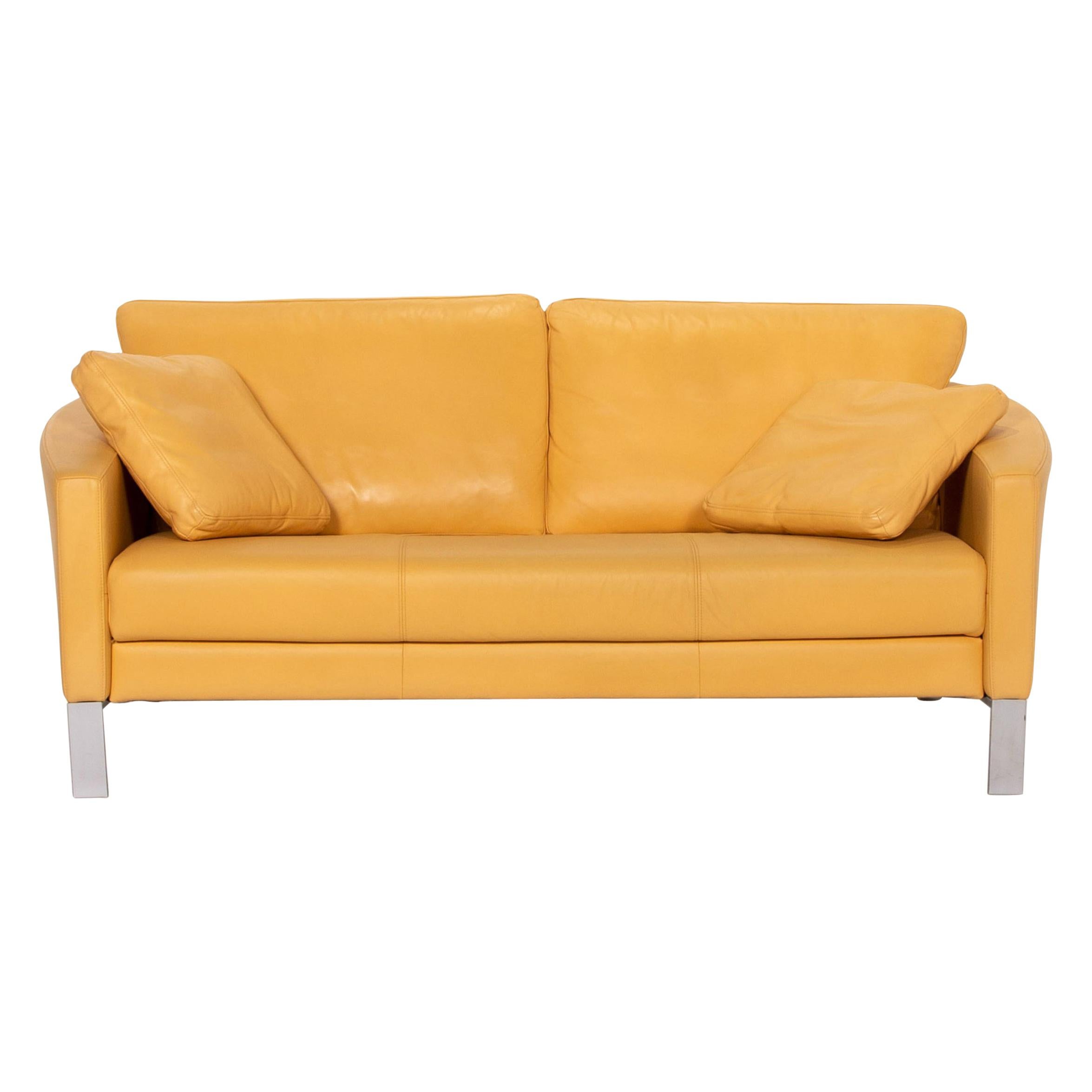 Rolf Benz Leather Sofa Yellow Two-Seat Couch For Sale
