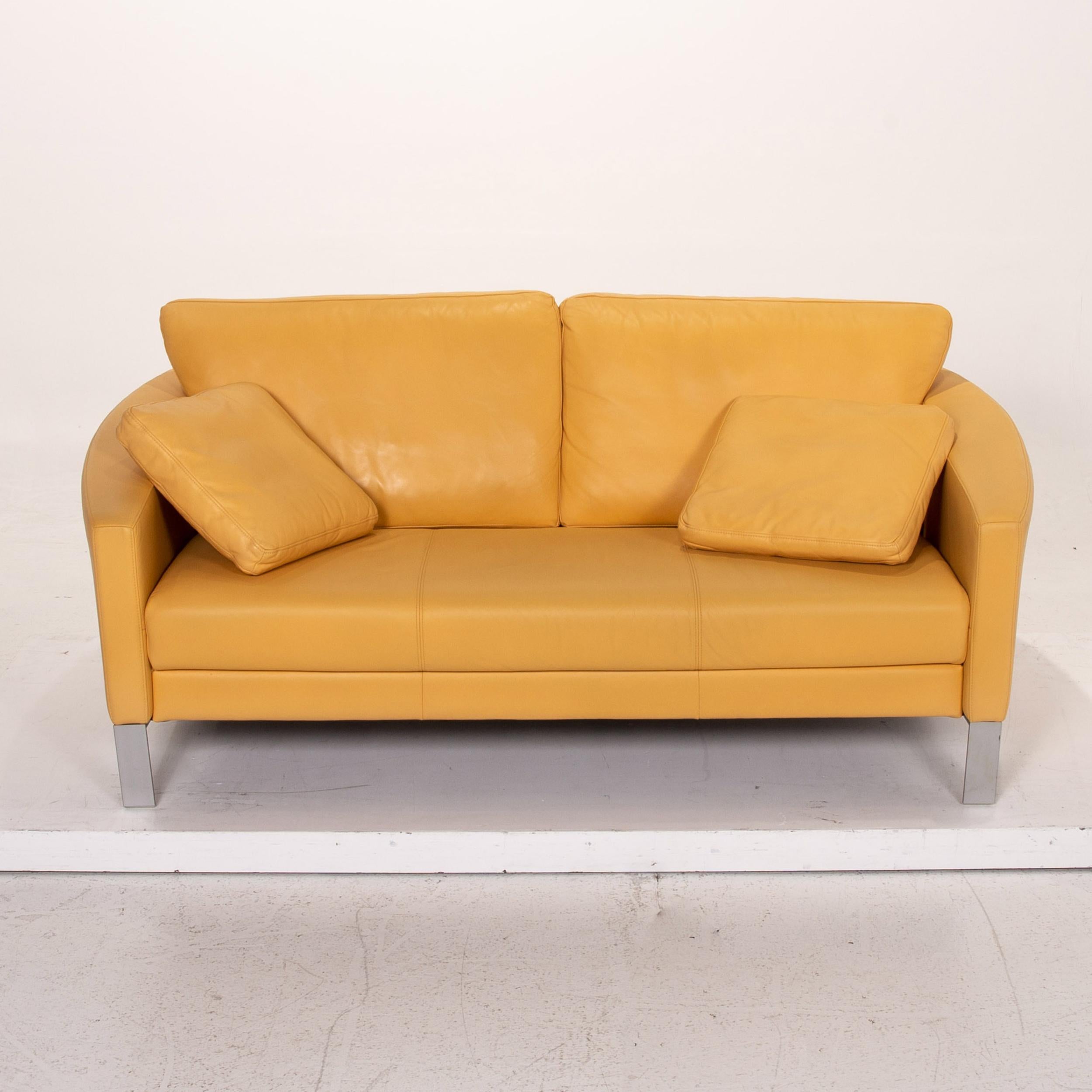 Rolf Benz Leather Sofa Yellow Two-Seat Couch In Good Condition For Sale In Cologne, DE