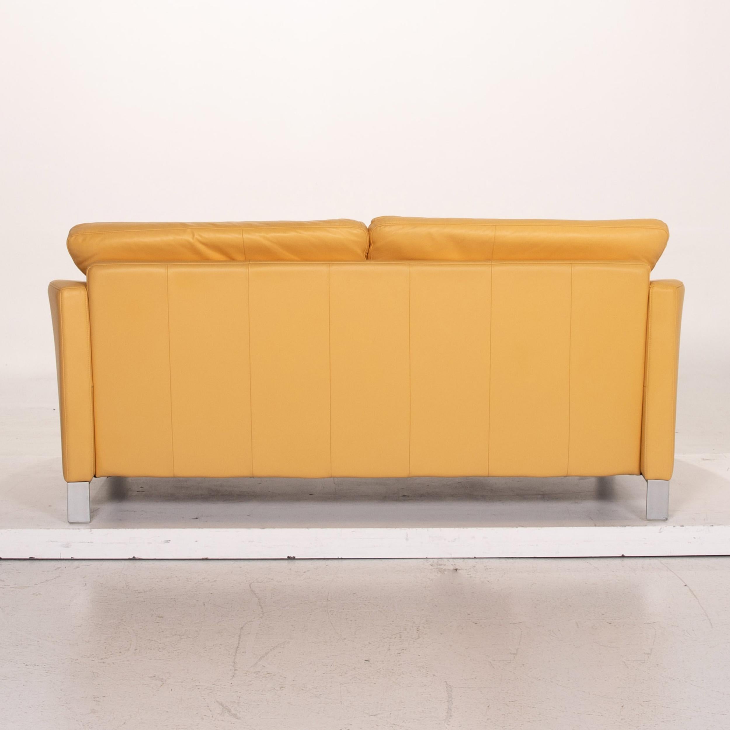 Rolf Benz Leather Sofa Yellow Two-Seat Couch For Sale 1