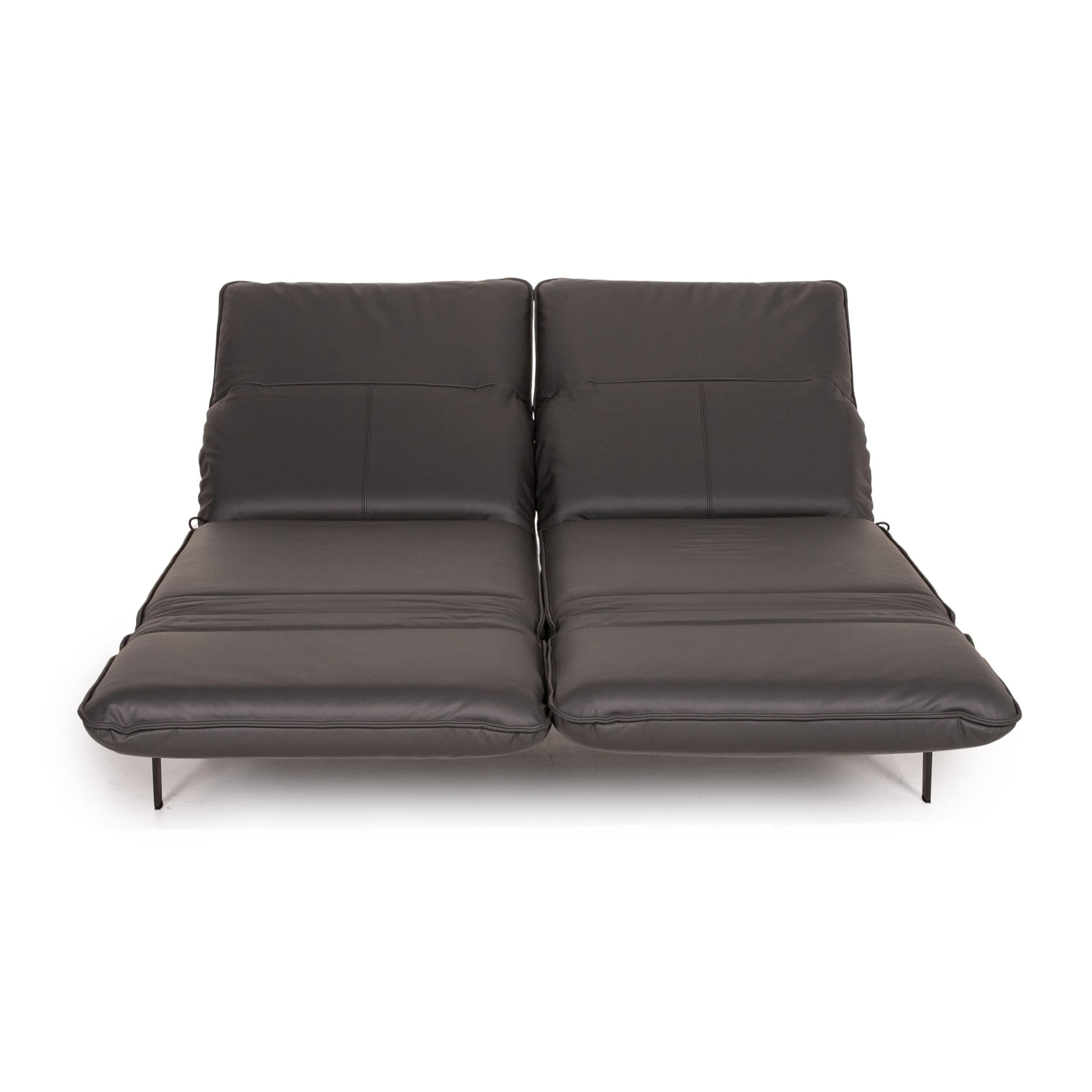 Modern Rolf Benz Mera Leather Sofa Gray Dark Gray Two-Seater Function Relax Function
