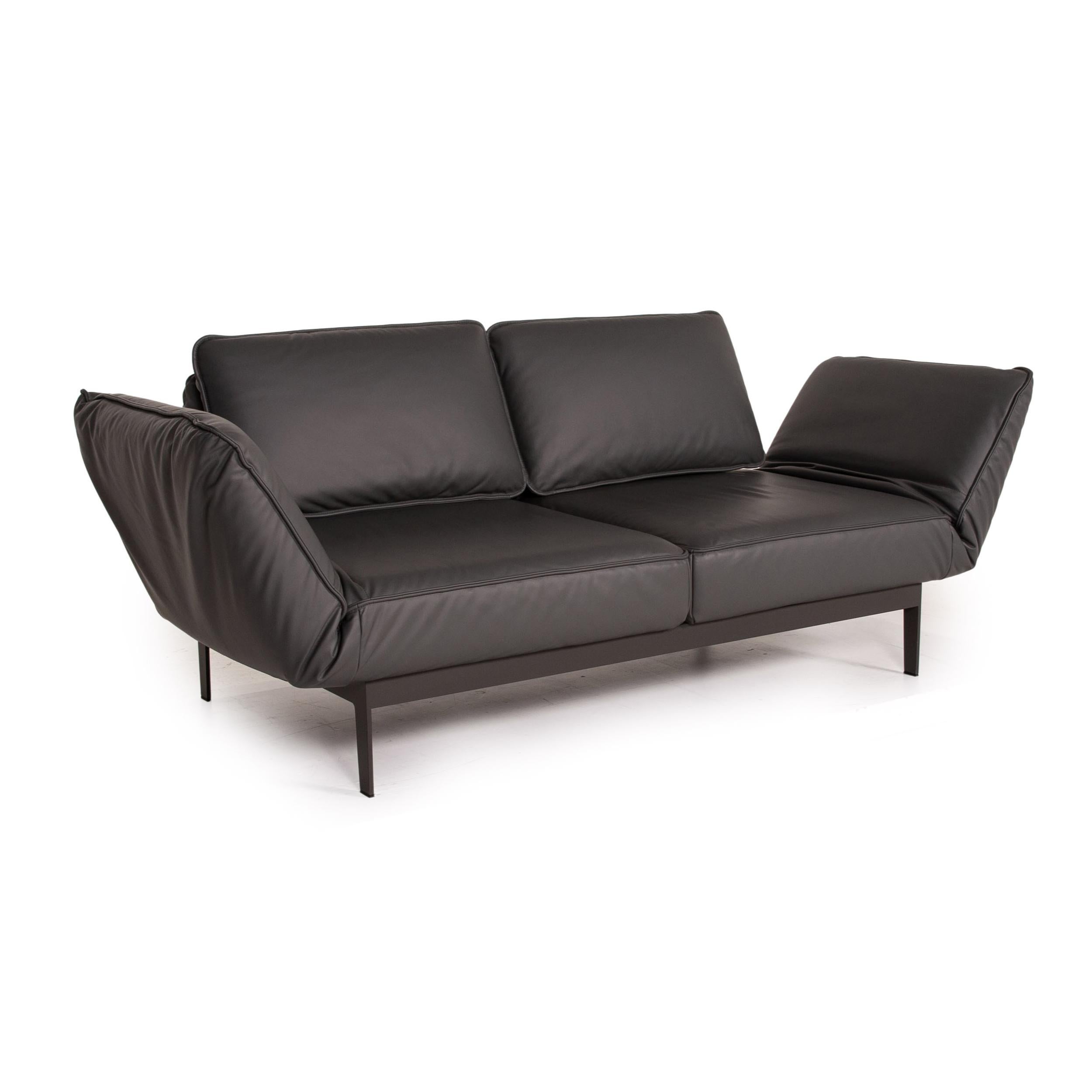 Rolf Benz Mera Leather Sofa Gray Dark Gray Two-Seater Function Relax Function In Good Condition In Cologne, DE