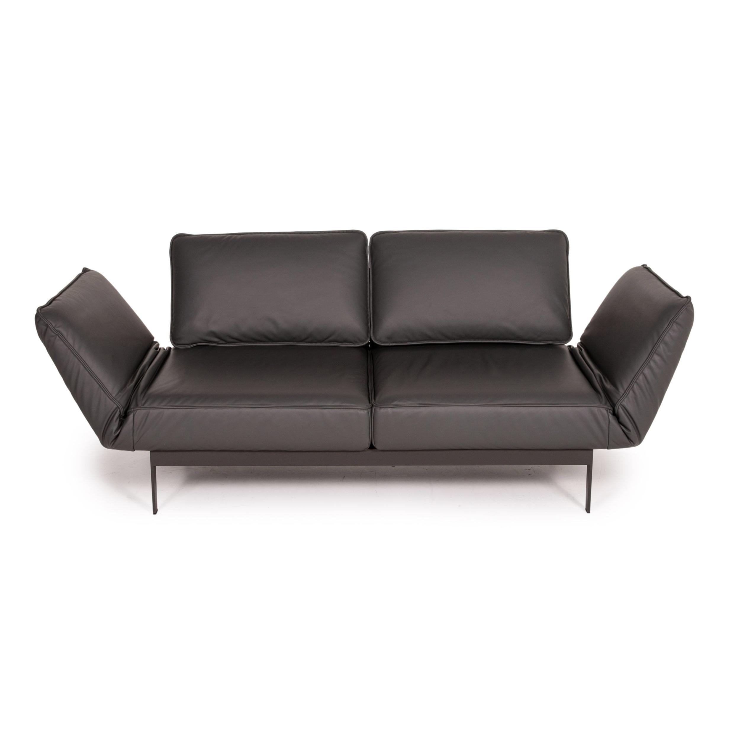 Contemporary Rolf Benz Mera Leather Sofa Gray Dark Gray Two-Seater Function Relax Function