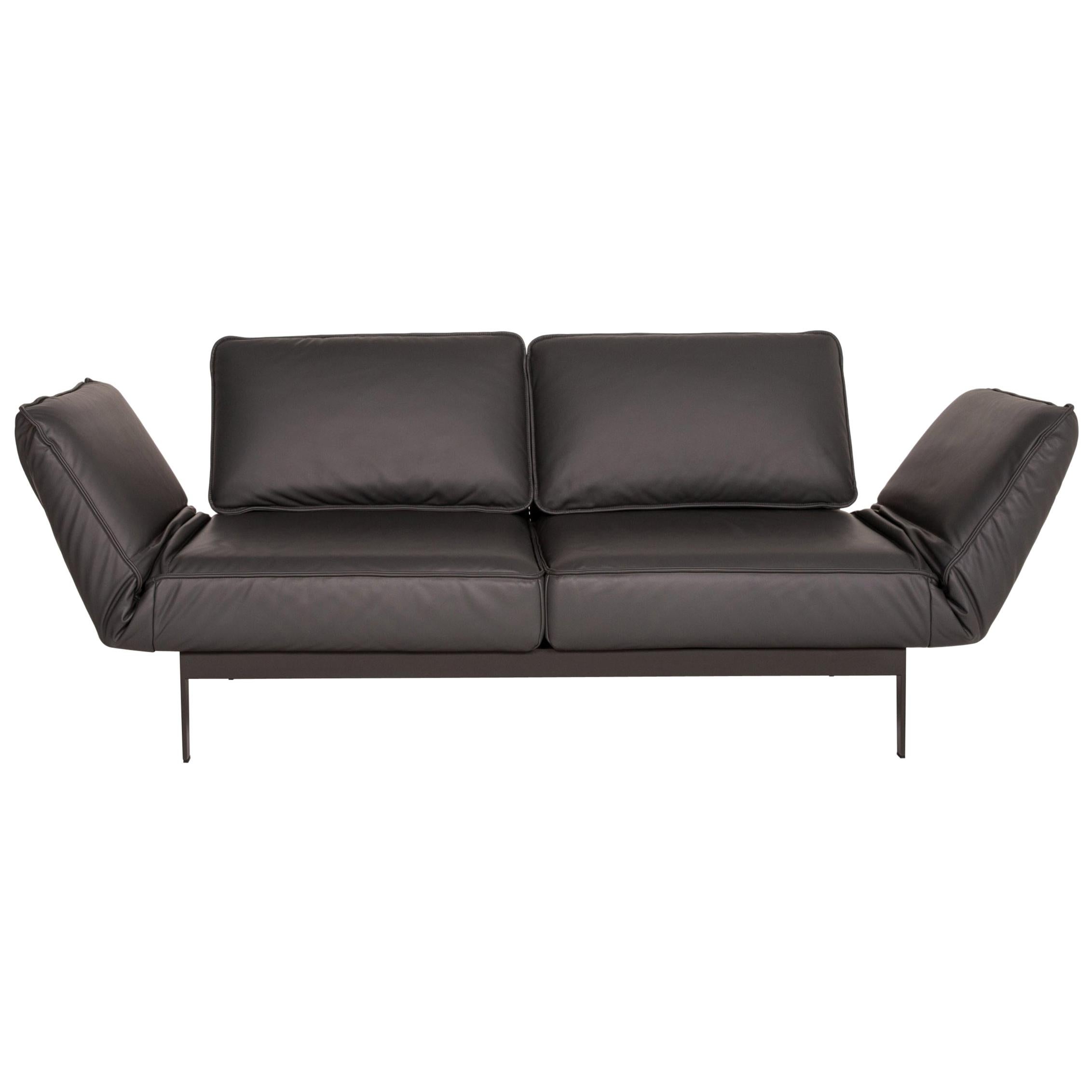 Rolf Benz Mera Leather Sofa Gray Dark Gray Two-Seater Function Relax Function