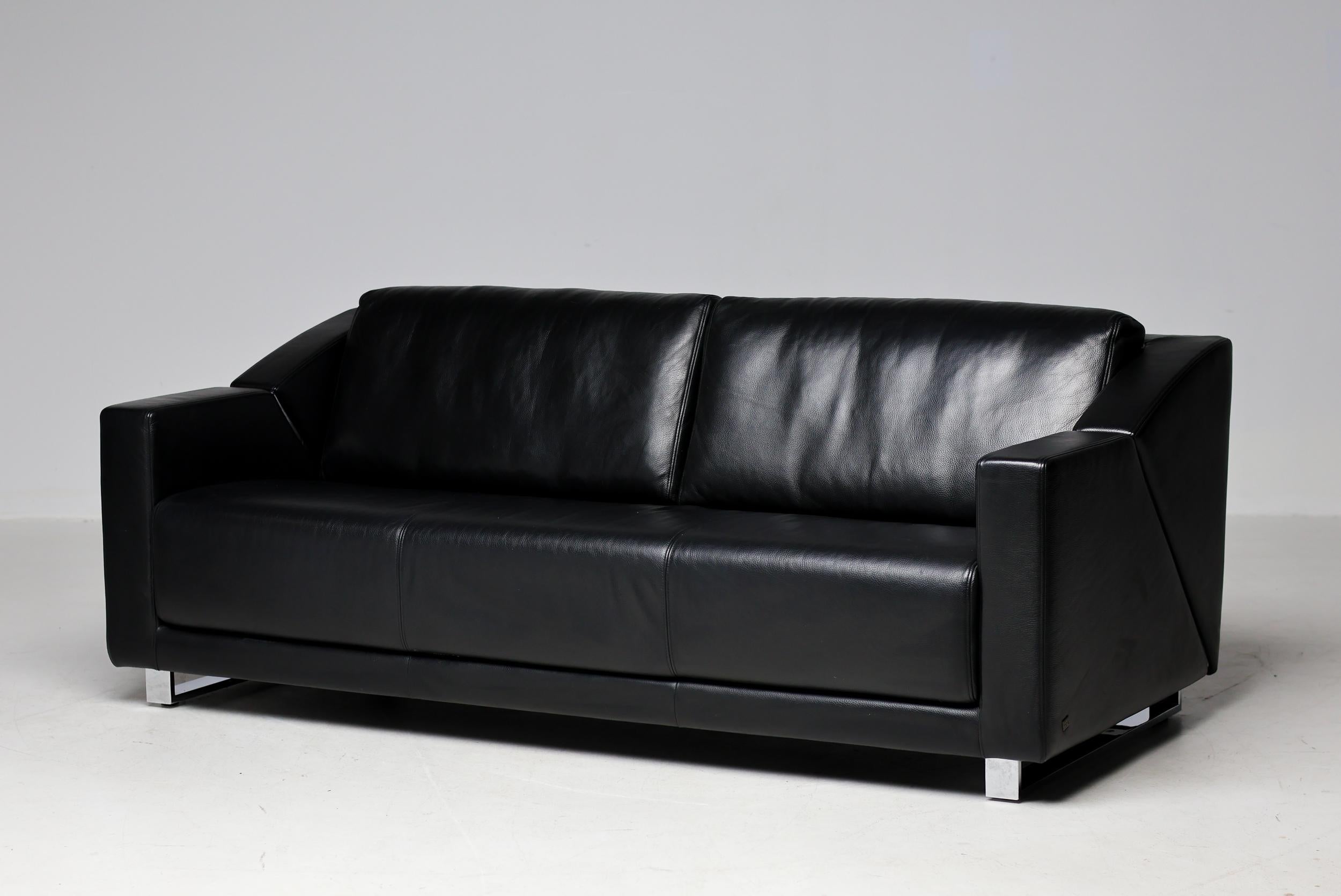 Rolf Benz Modell 350 Schwarzes Leder-Sofa (Deutsch) im Angebot