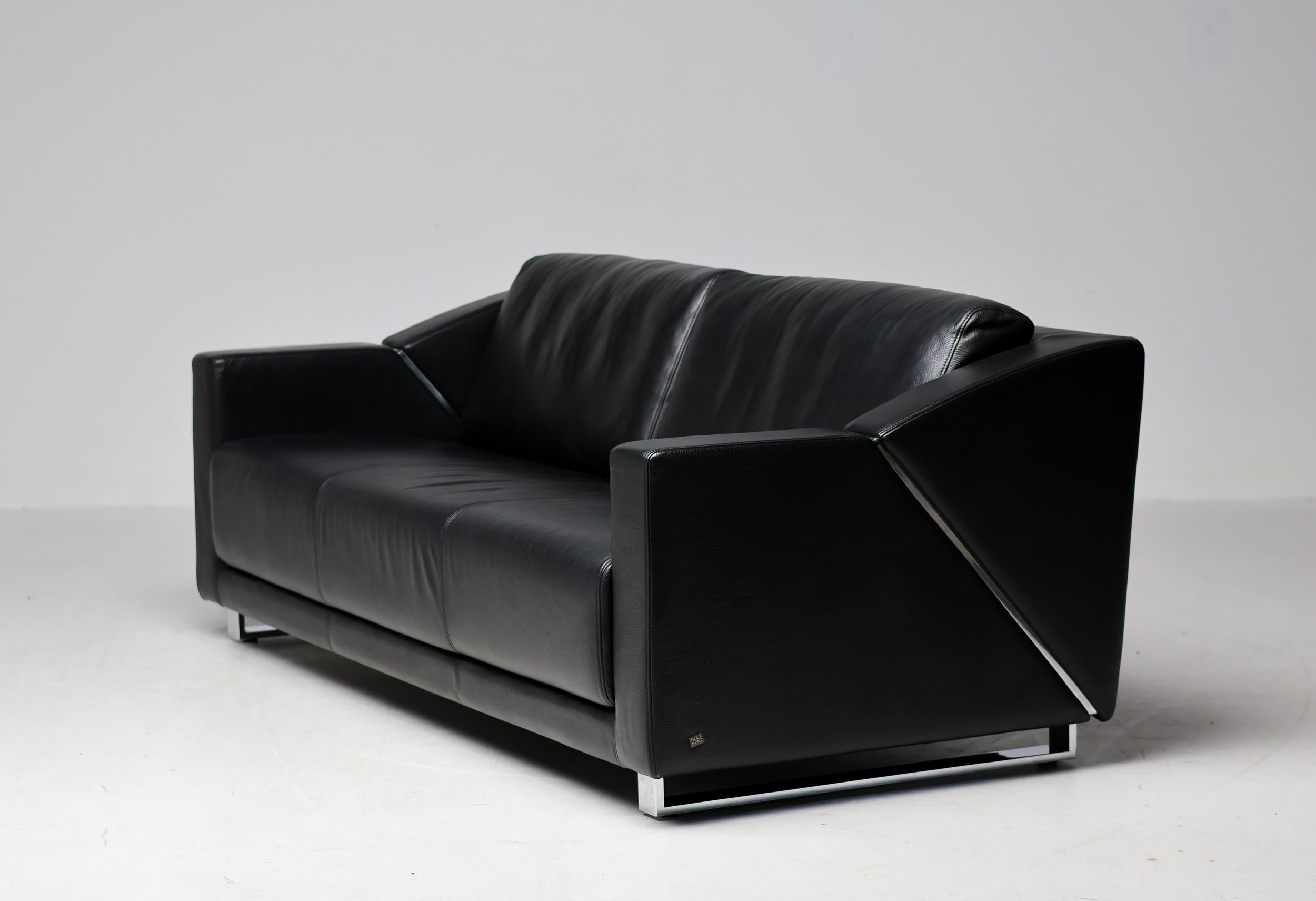 Rolf Benz Modell 350 Schwarzes Leder-Sofa im Zustand „Gut“ im Angebot in Dronten, NL