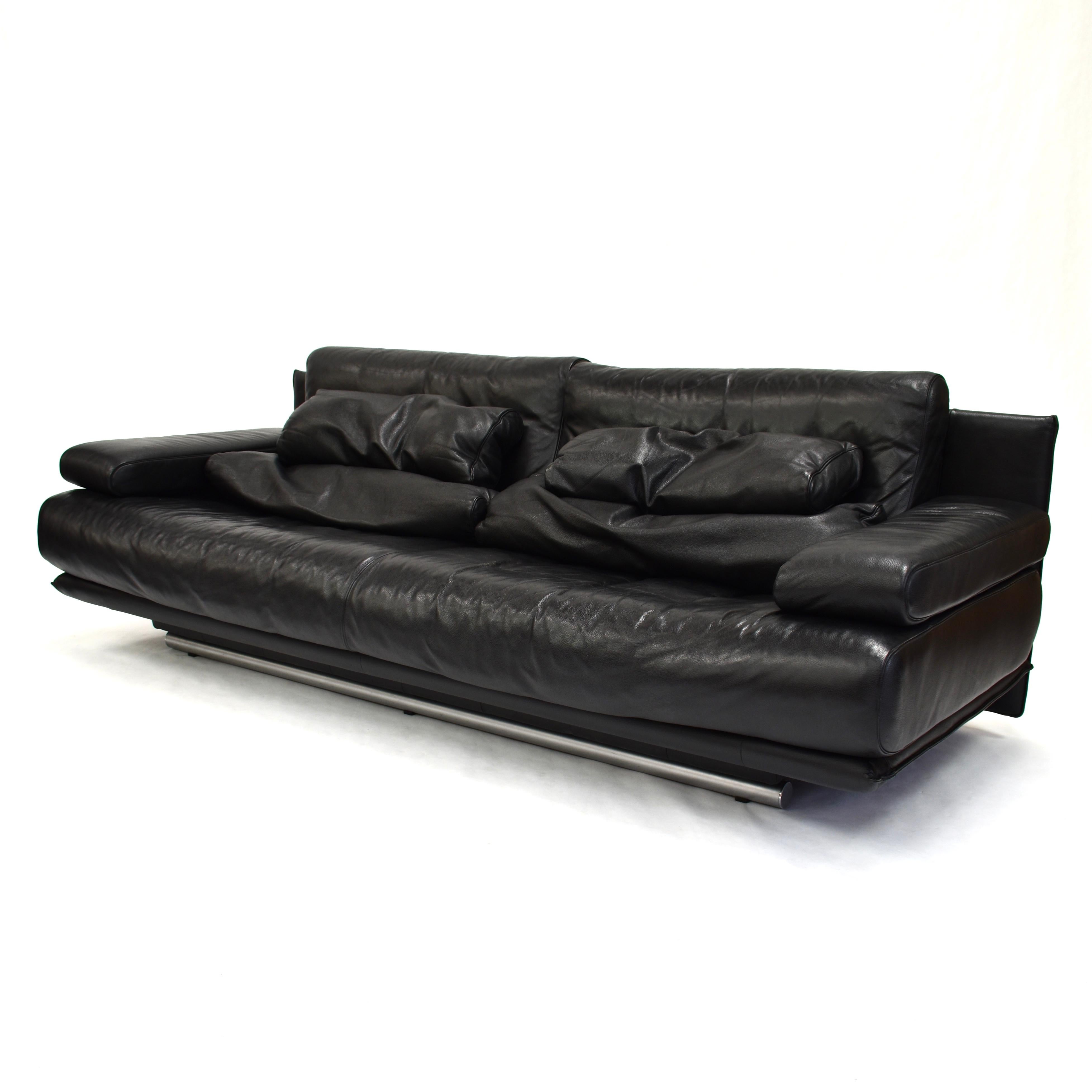 Rolf Benz Model 6500 Sofa in Black Leather by Mathias Hoffmann 2