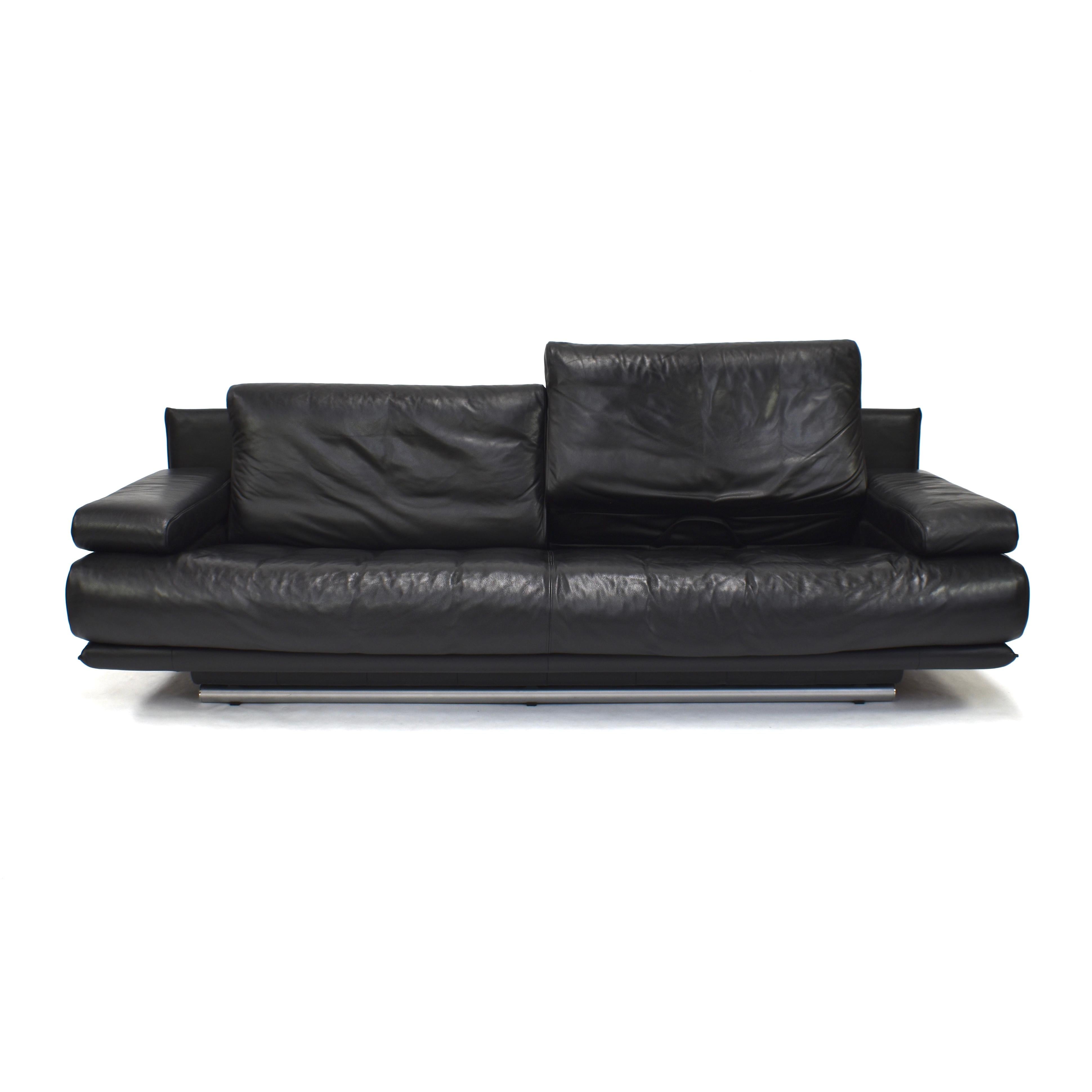 German Rolf Benz Model 6500 Sofa in Black Leather by Mathias Hoffmann