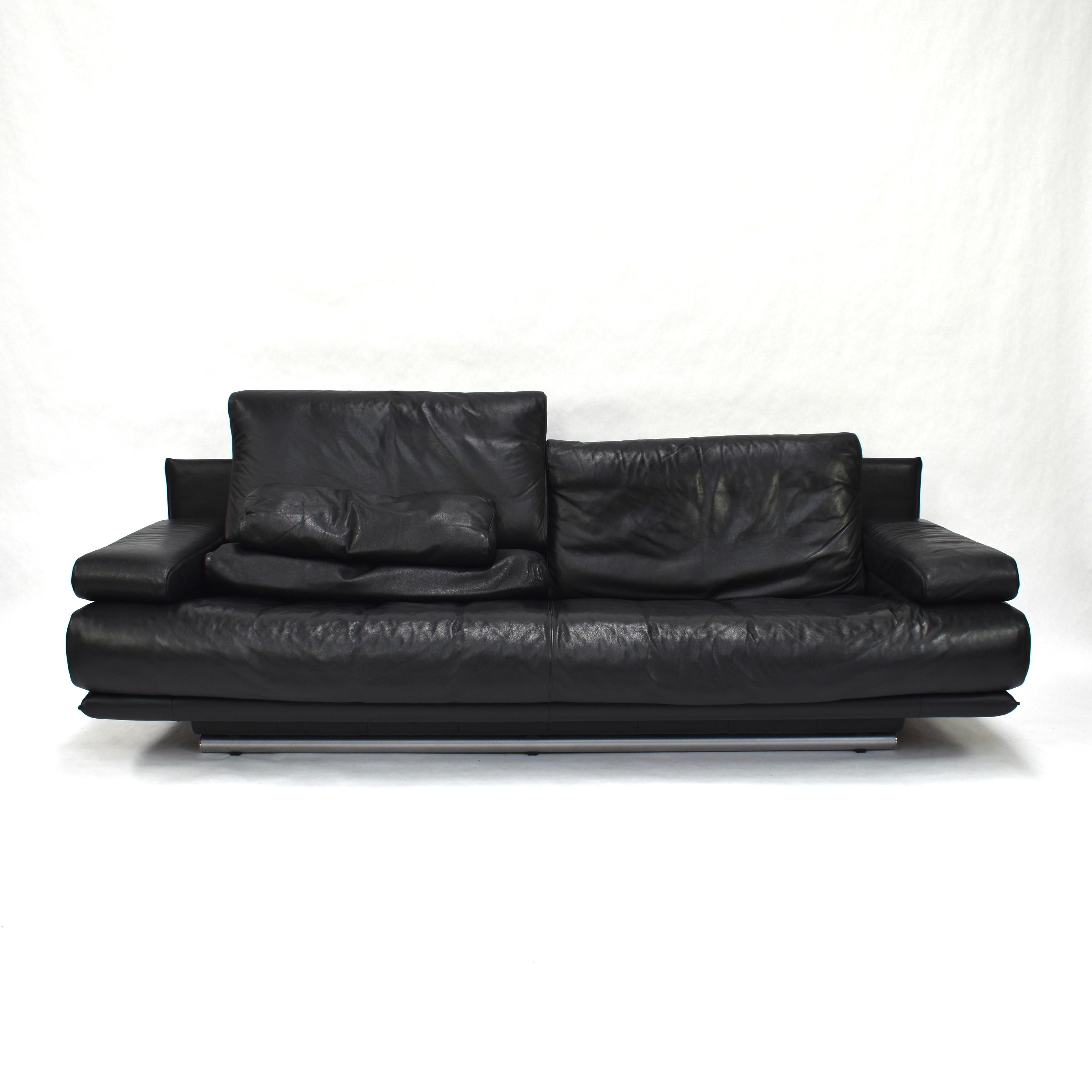20th Century Rolf Benz Model 6500 Sofa in Black Leather by Mathias Hoffmann