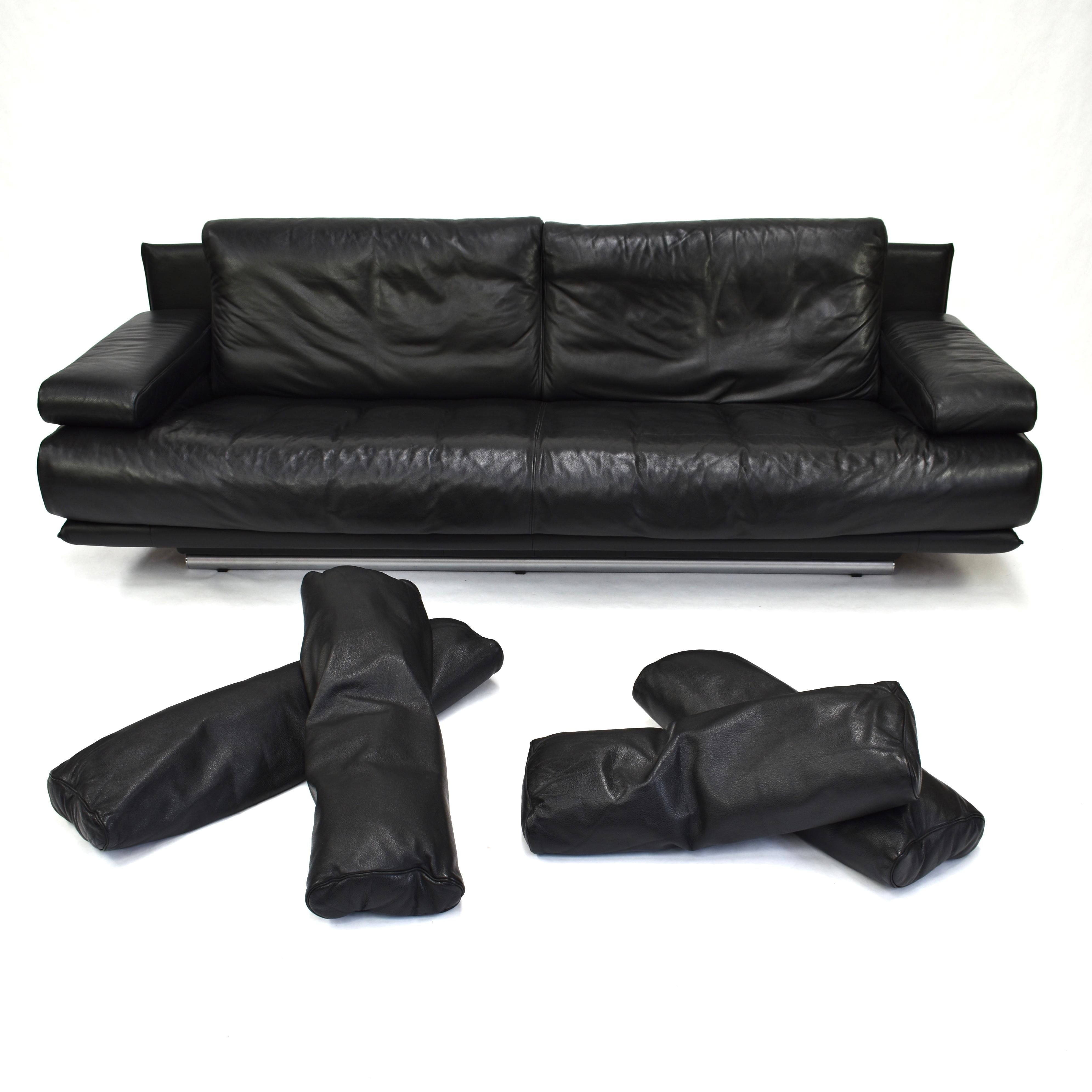 Rolf Benz Model 6500 Sofa in Black Leather by Mathias Hoffmann 1