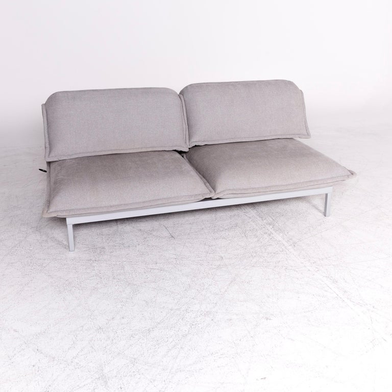 Rolf Benz Nova Designer Fabric Sofa Gray Genuine Leather Couch Function