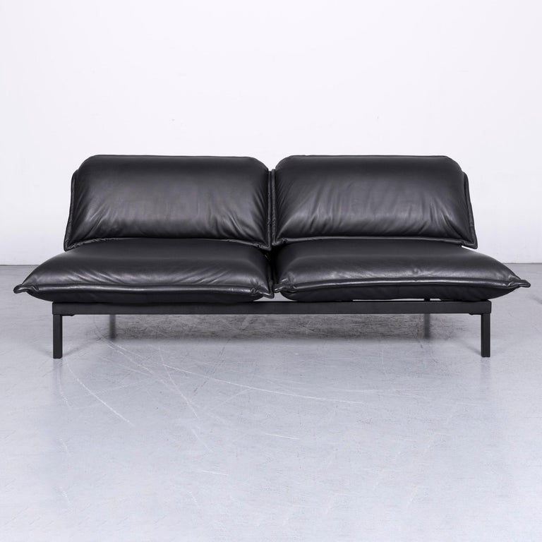 Rolf Benz Nova Designer Leather Sofa Black Two Seat Couch With Function