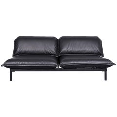 Rolf Benz Nova Designer Leather Sofa Black Two-Seat Couch with Function