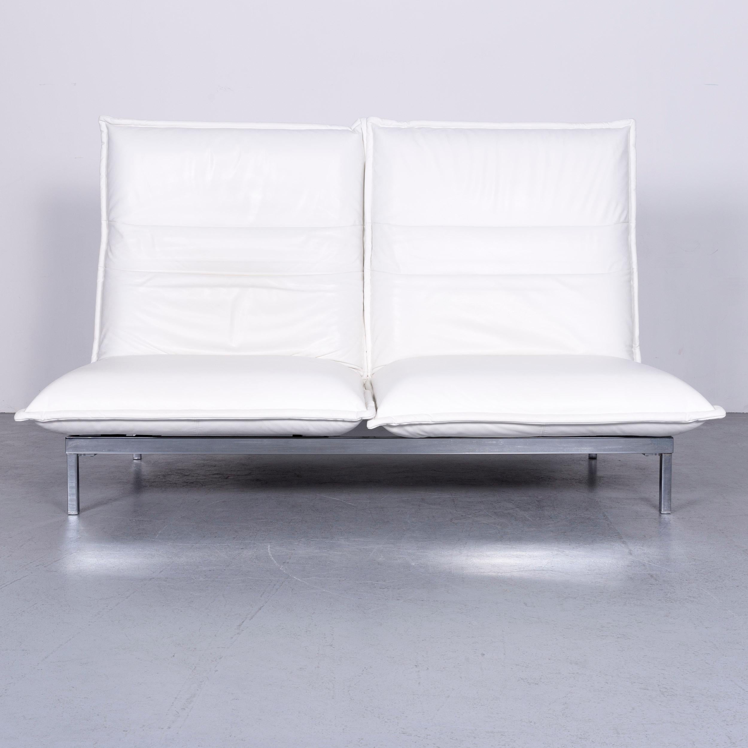 Rolf Benz Nova Leather Sofa White Three-Seat Couch with Function In Good Condition In Cologne, DE