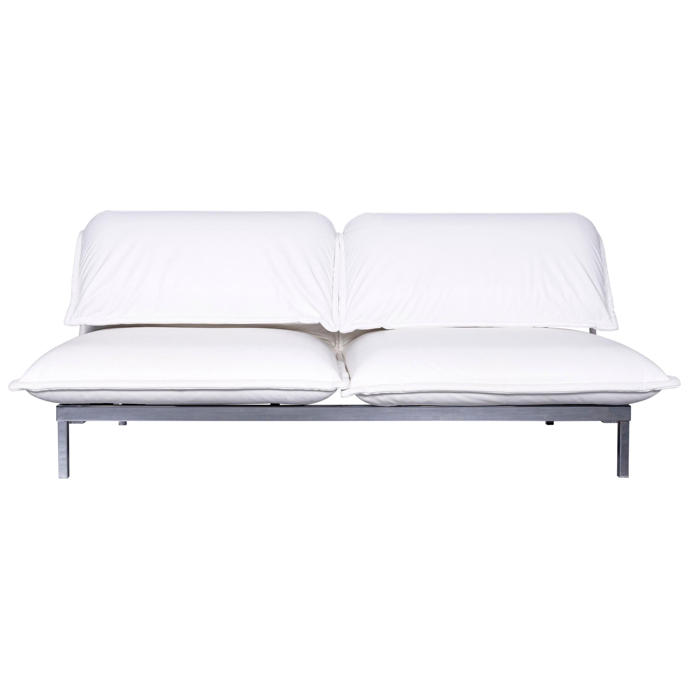 Rolf Benz Nova Leather Sofa White Three-Seat Couch with Function