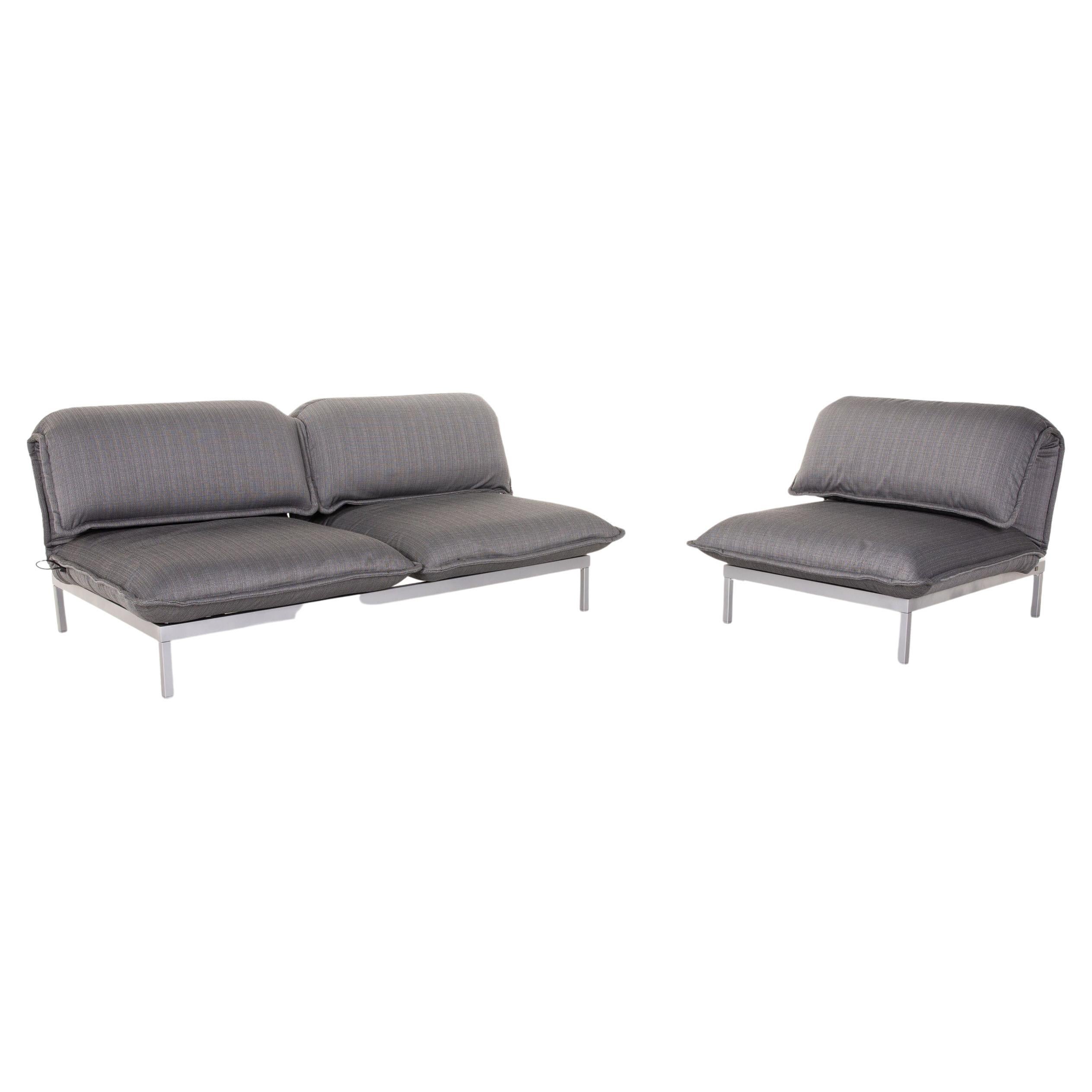 Rolf Benz Nova Sofa Set Gray 1x Two-Seater 1x Armchair Function Sleeping For Sale