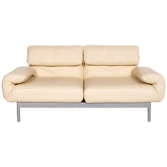 Rolf Benz Plura Beige Leather Sofa Cream Two-Seat Function Sleeping Function