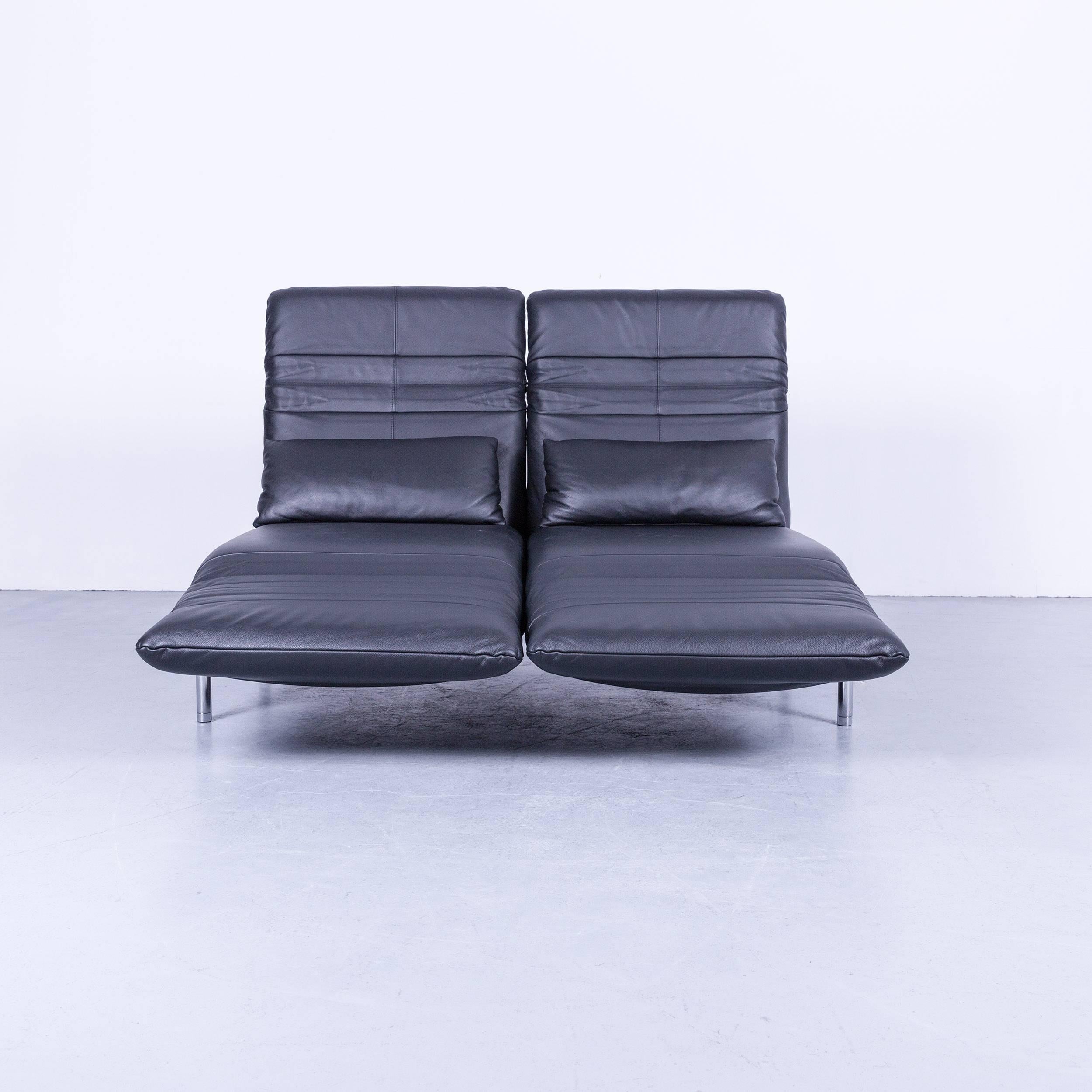 Rolf Benz Plura designer sofa with black leather relax function couch modern, in a minimalistic and modern design, with convenient functions, made for pure comfort.