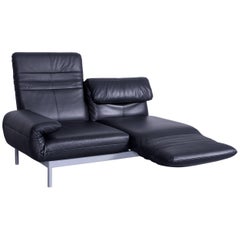 Rolf Benz Plura Designer Sofa Leather Black Relax Function Couch Modern