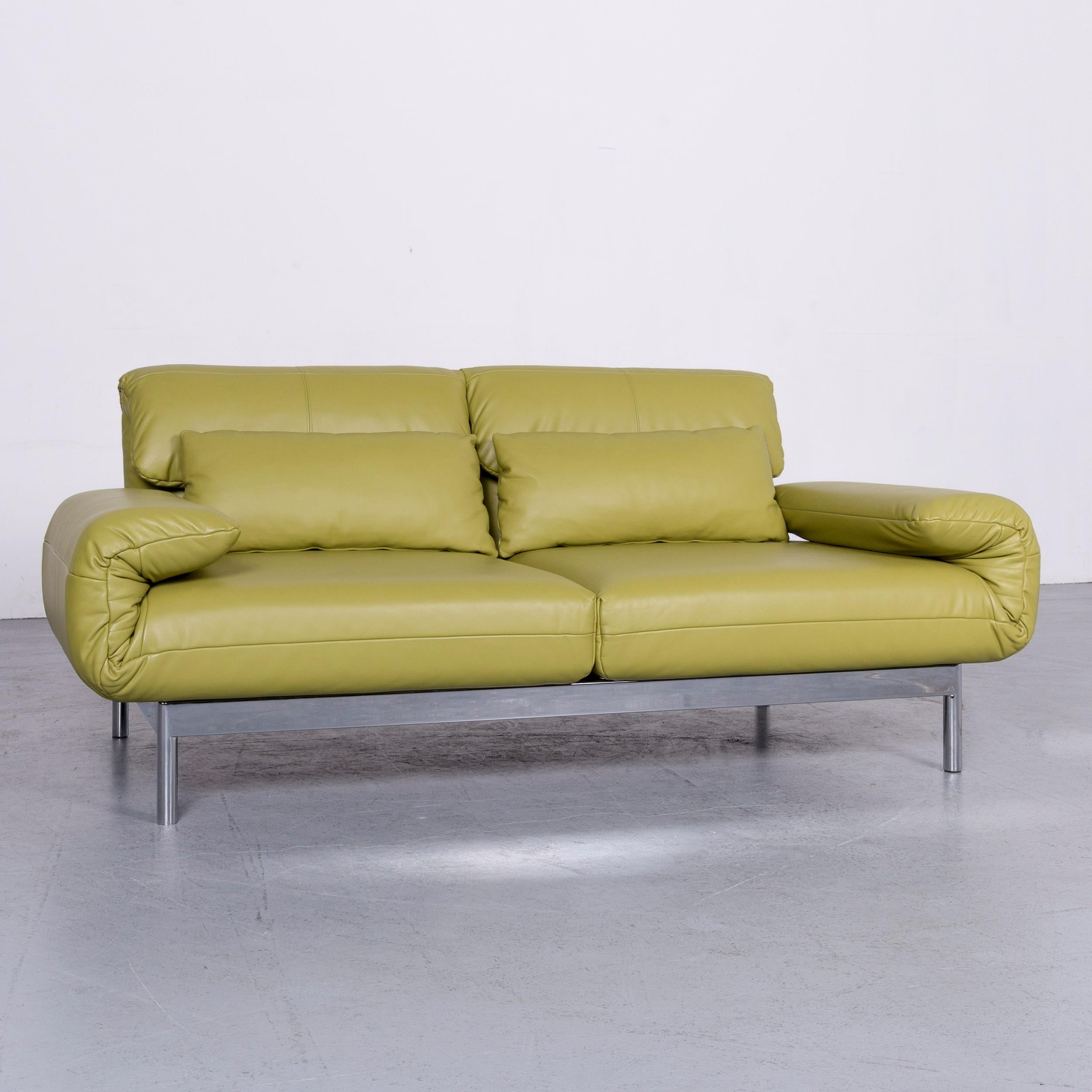 German Rolf Benz Plura Designer Sofa Leather Green Relax Function Couch Modern