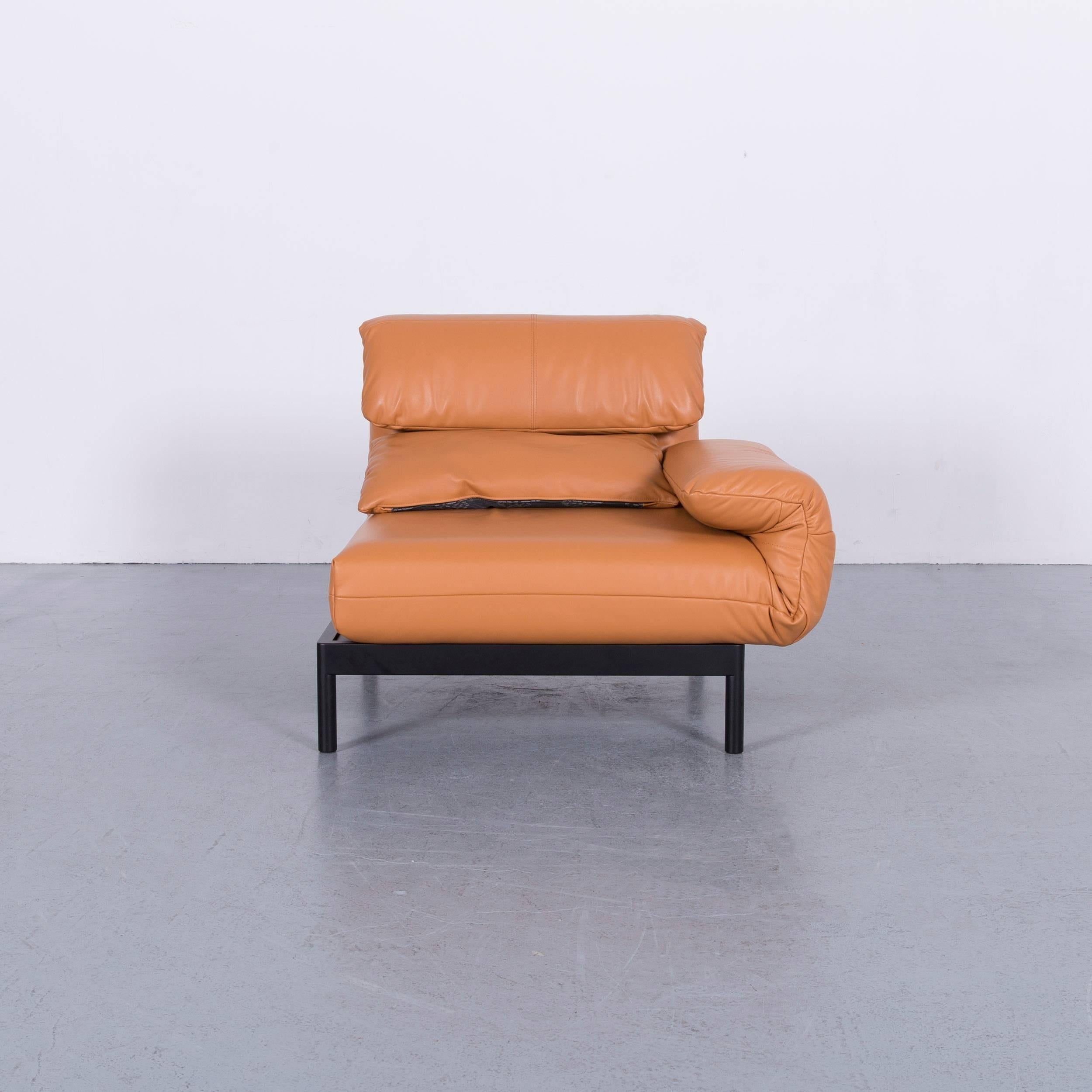 German Rolf Benz Plura Designer Sofa Leather Orange Yellow Red Armchairs For Sale