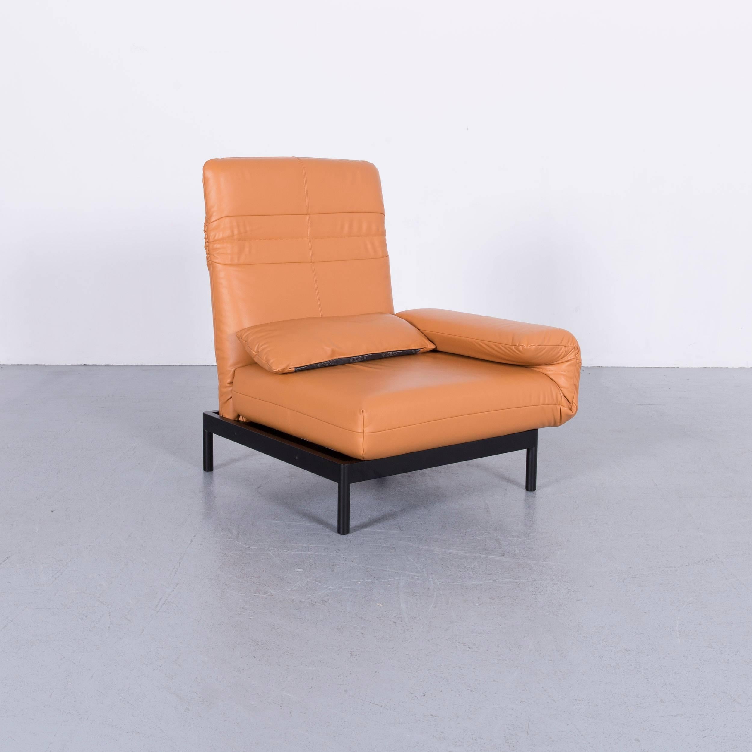 Contemporary Rolf Benz Plura Designer Sofa Leather Orange Yellow Red Armchairs For Sale
