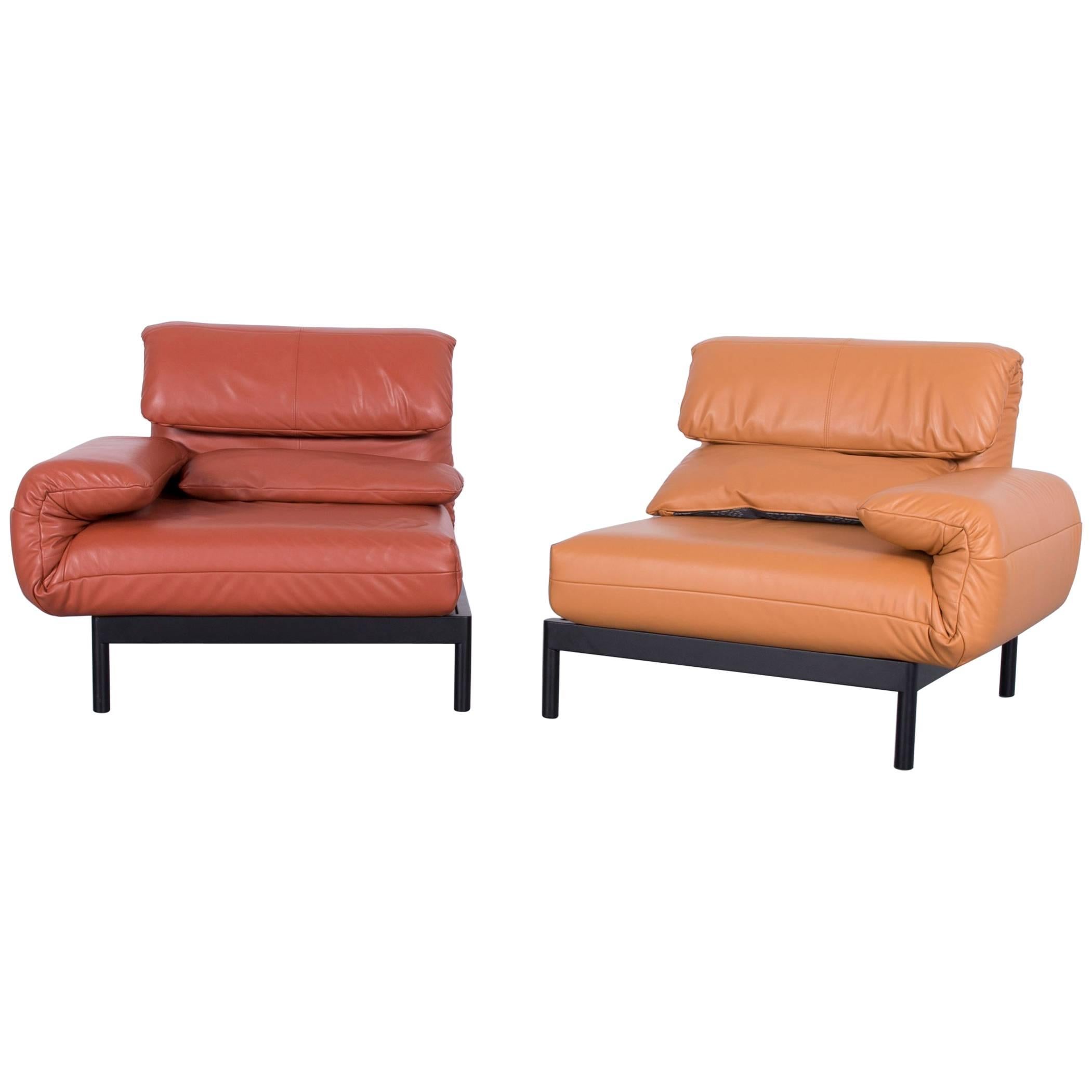 Rolf Benz Plura Designer Sofa Leather Orange Yellow Red Armchairs For Sale
