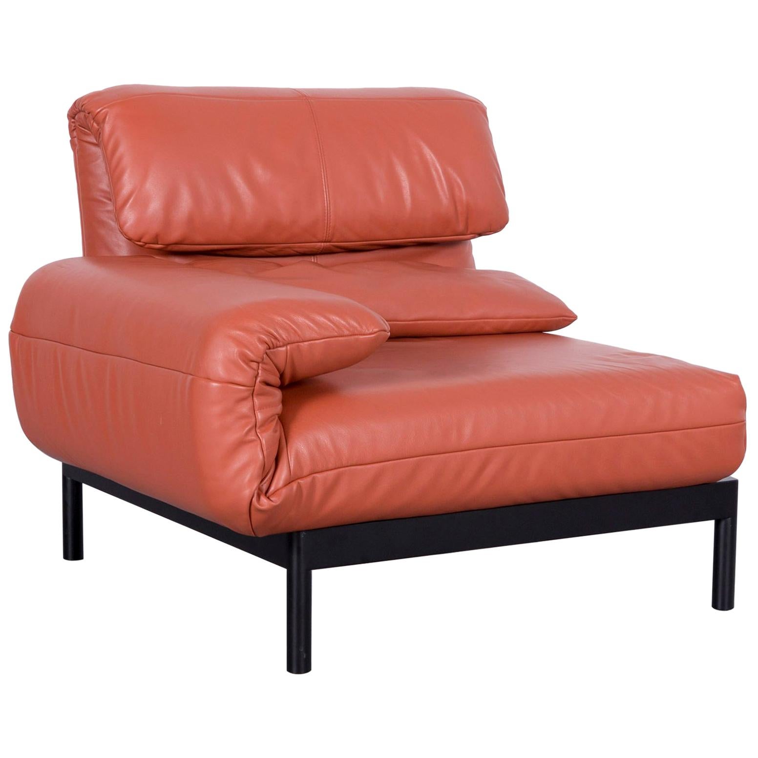 Rolf Benz Plura Leather Armchair Red Orange One-Seat Couch For Sale