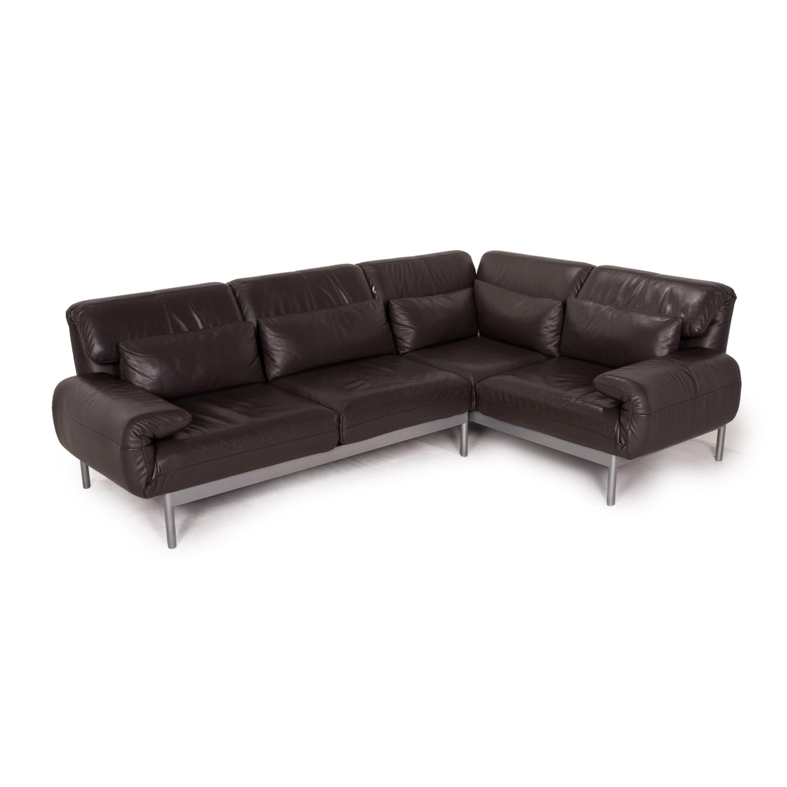 Rolf Benz Plura Leather Corner Sofa Brown Dark Brown Function Relax Function For Sale 4