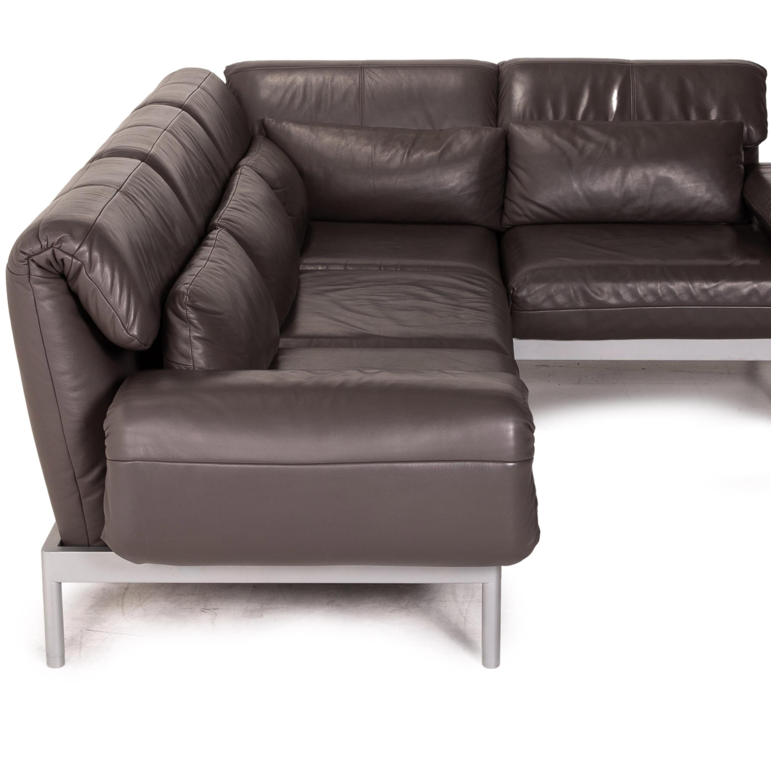 Rolf Benz Plura Leather Corner Sofa Brown Dark Brown Function Relax Function For Sale 5