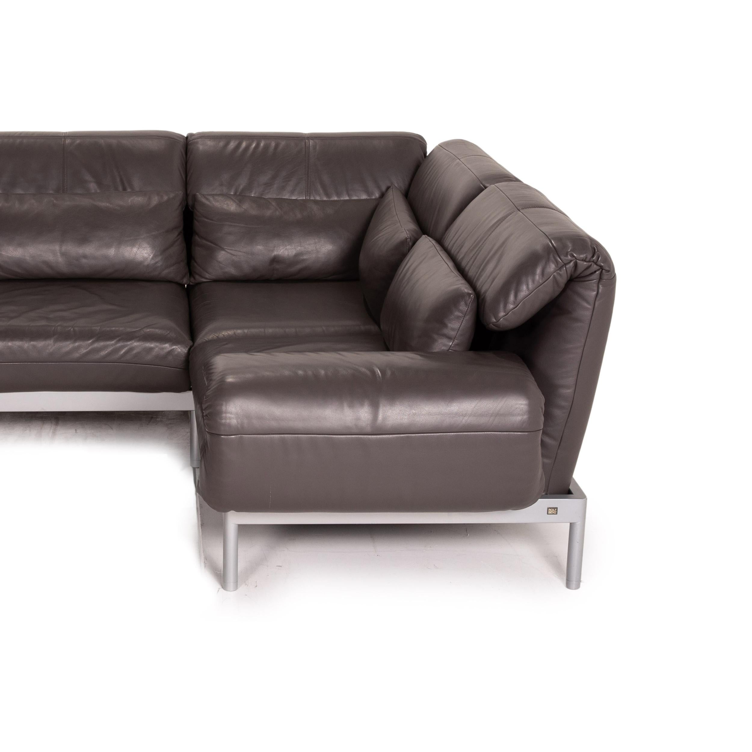 Rolf Benz Plura Leather Corner Sofa Brown Dark Brown Function Relax Function For Sale 6