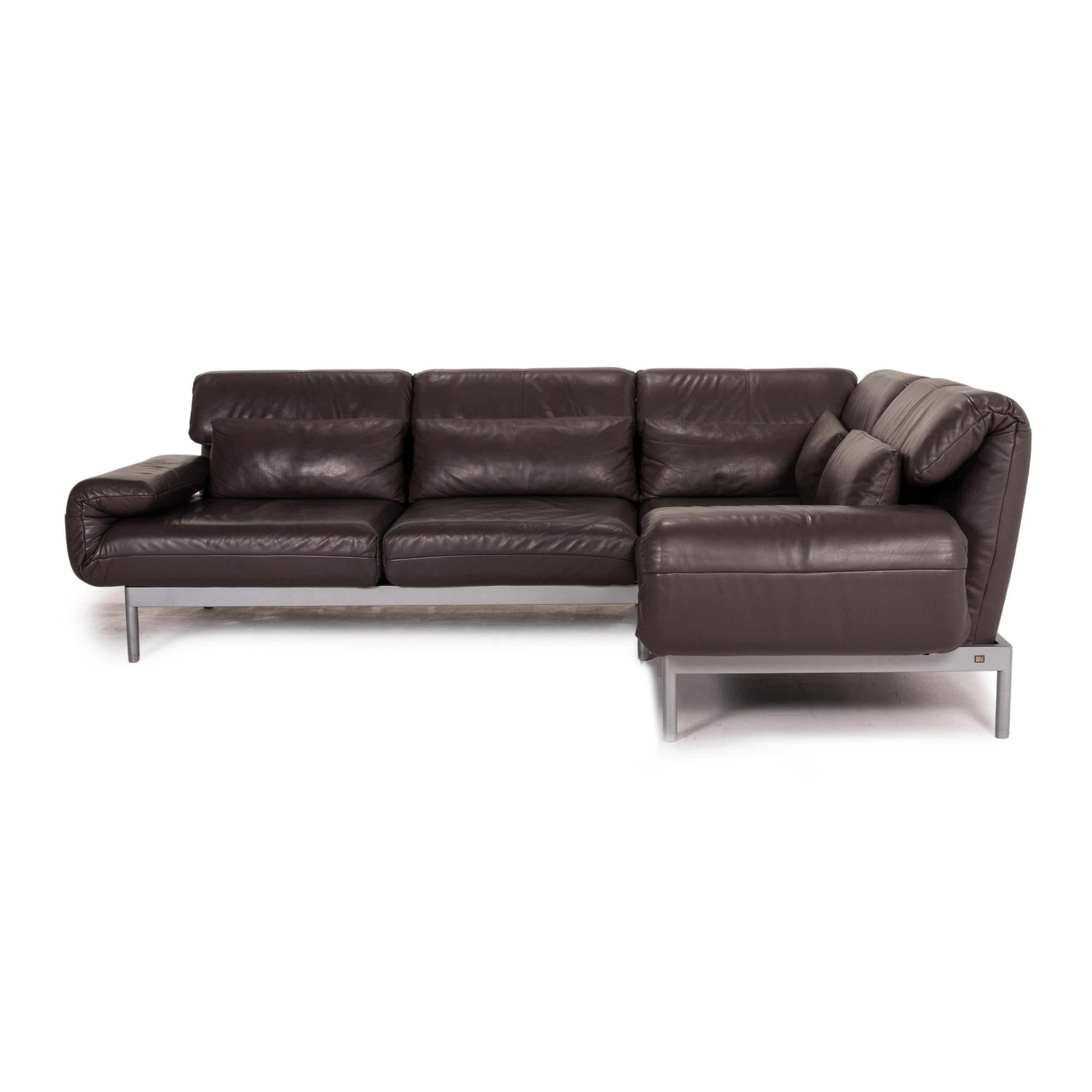 Rolf Benz Plura Leather Corner Sofa Brown Dark Brown Function Relax Function For Sale 9