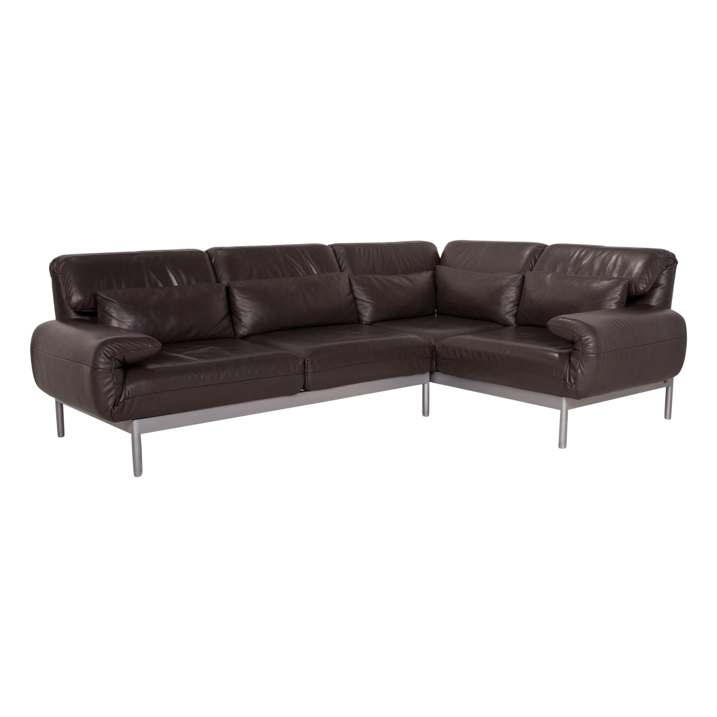 Rolf Benz Plura Leather Corner Sofa Brown Dark Brown Function Relax Function For Sale