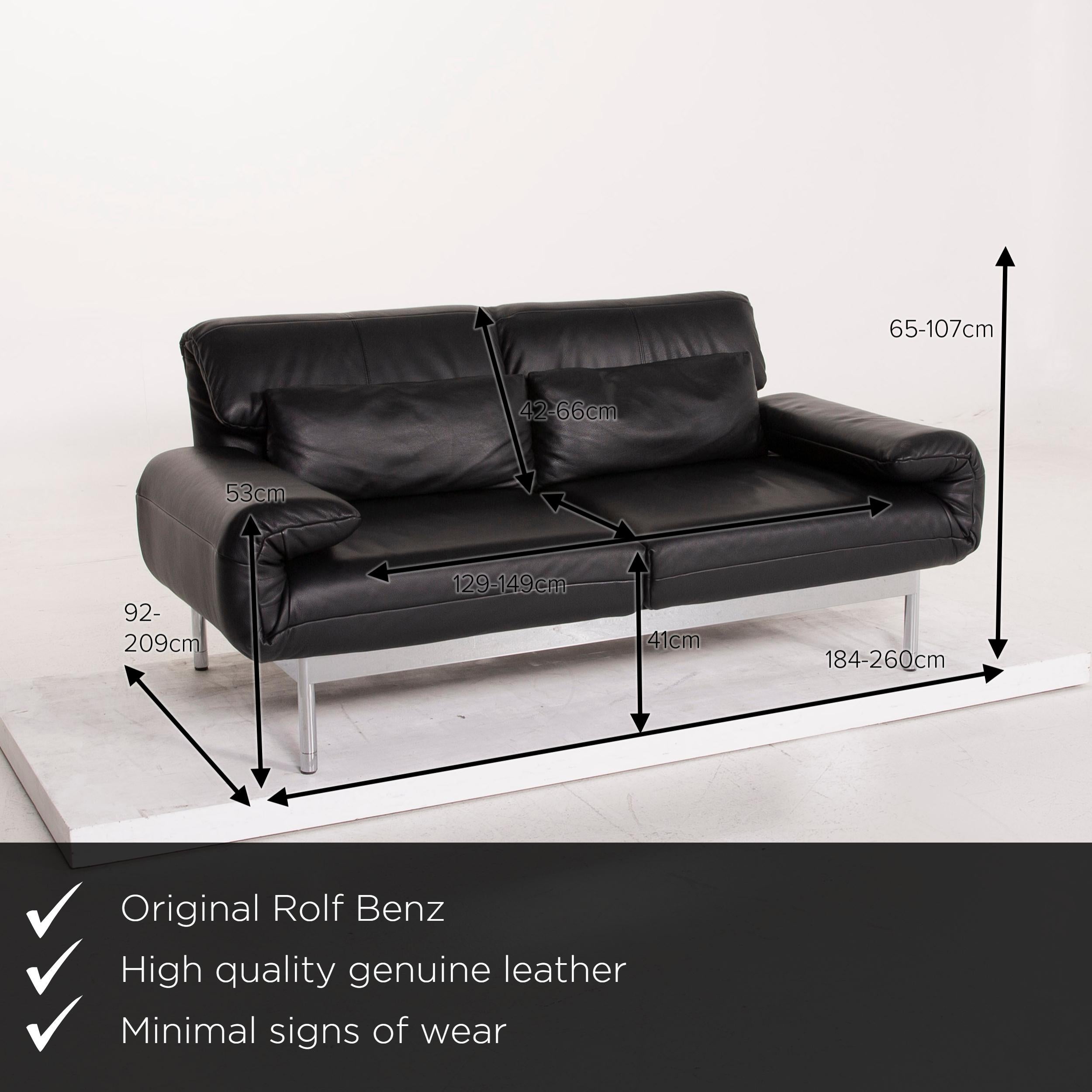We present to you a Rolf Benz Plura leather sofa black two-seat function relax function couch.
   
Product measurements in centimeters:
 
Depth 92
Width 184
Height 65
Seat height 41
Rest height 53
Seat depth 70
Seat width 149
Back height