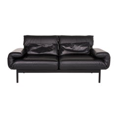 Rolf Benz Plura Leather Sofa Black Two-Seat Function Relax Function Couch