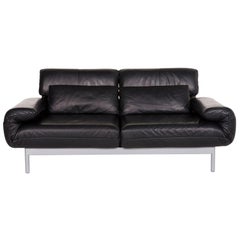 Rolf Benz Plura Leather Sofa Black Two-Seat Relax Function Couch