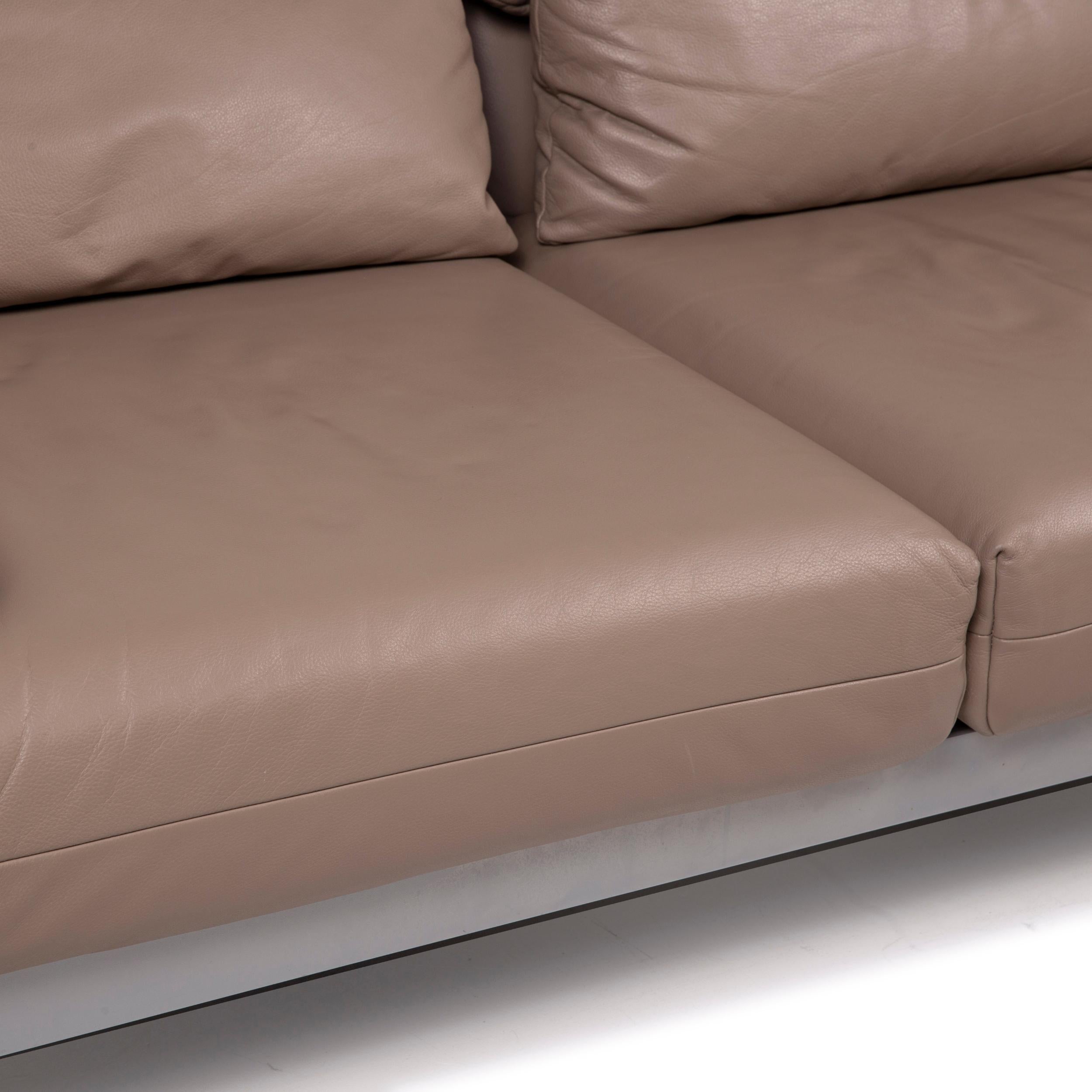 Contemporary Rolf Benz Plura Leather Sofa Brown Two-Seater Function Reclining Function