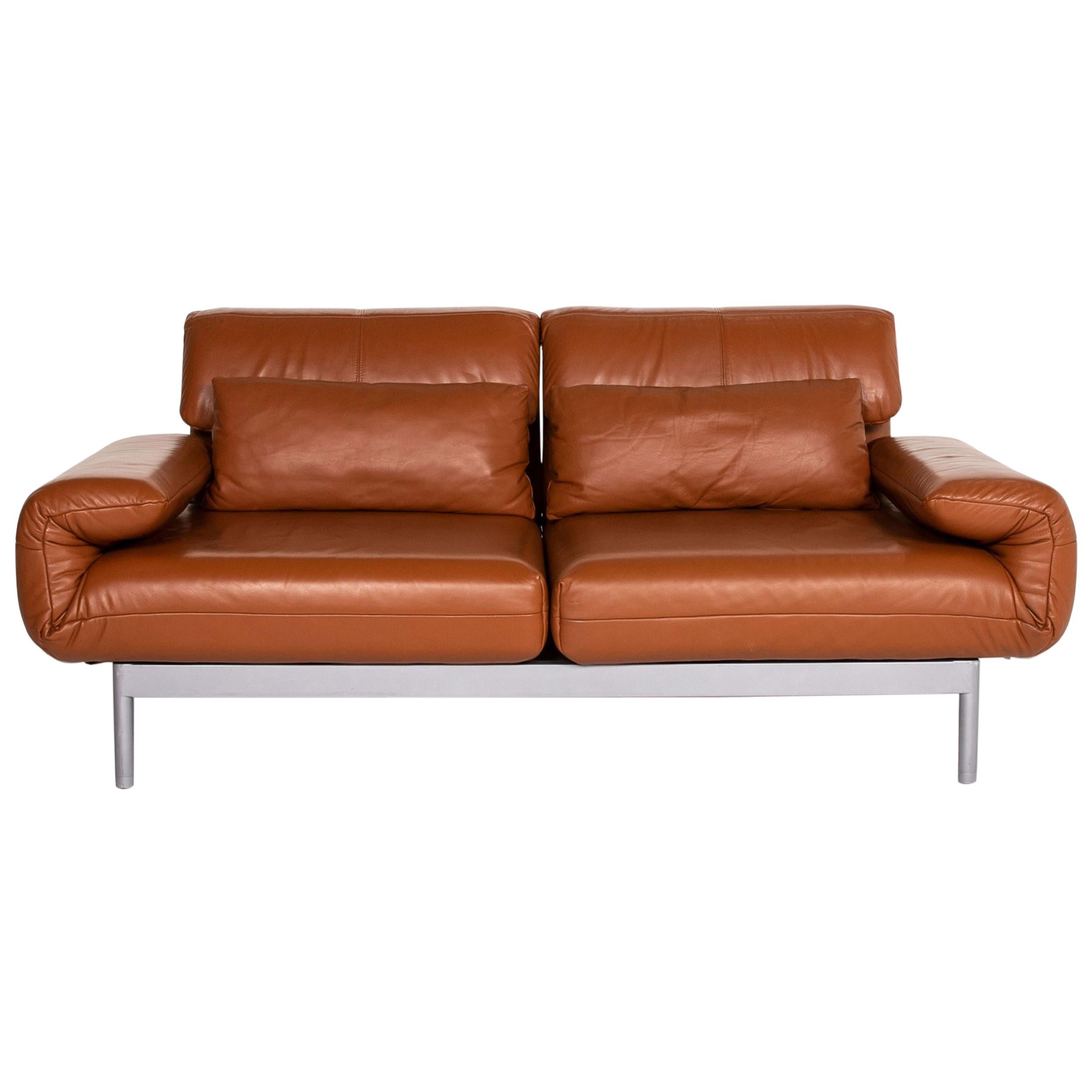 Rolf Benz Plura Leather Sofa Cognac Brown Two-Seat Function Relax Function